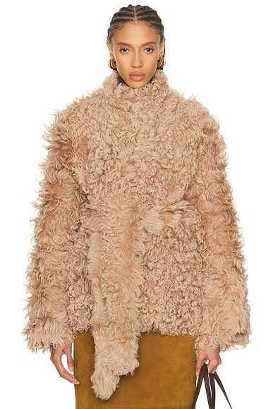 NOUR HAMMOUR Elsa Coat in Antique Nude - Taupe. L also in