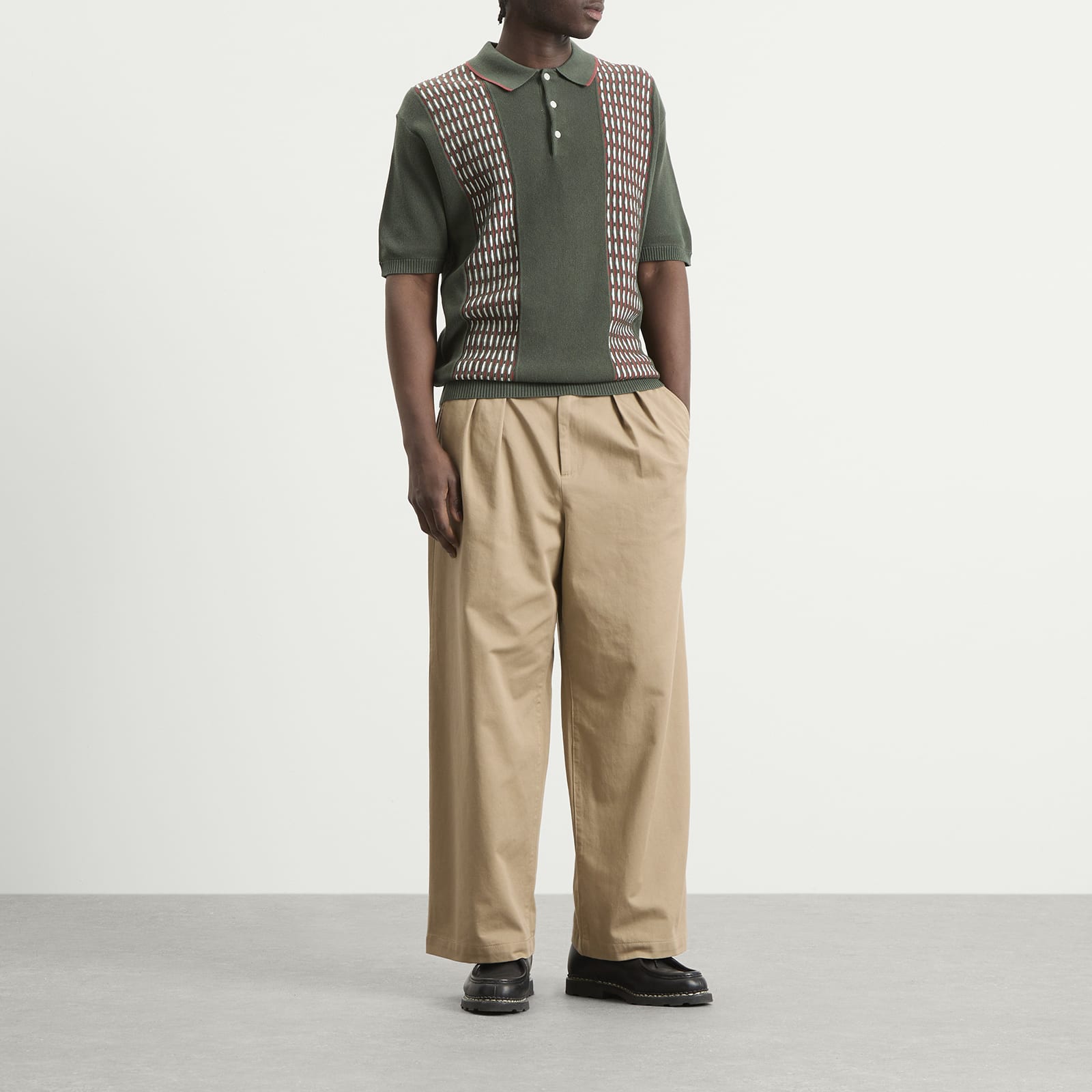Men's Jacquard Stripe Knit Polo in Green