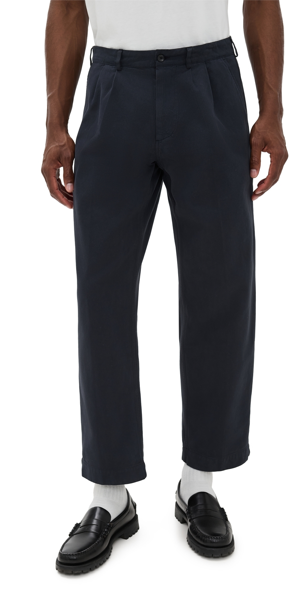 Knickerbocker Canal Pleated Twill Cotton Pants Navy