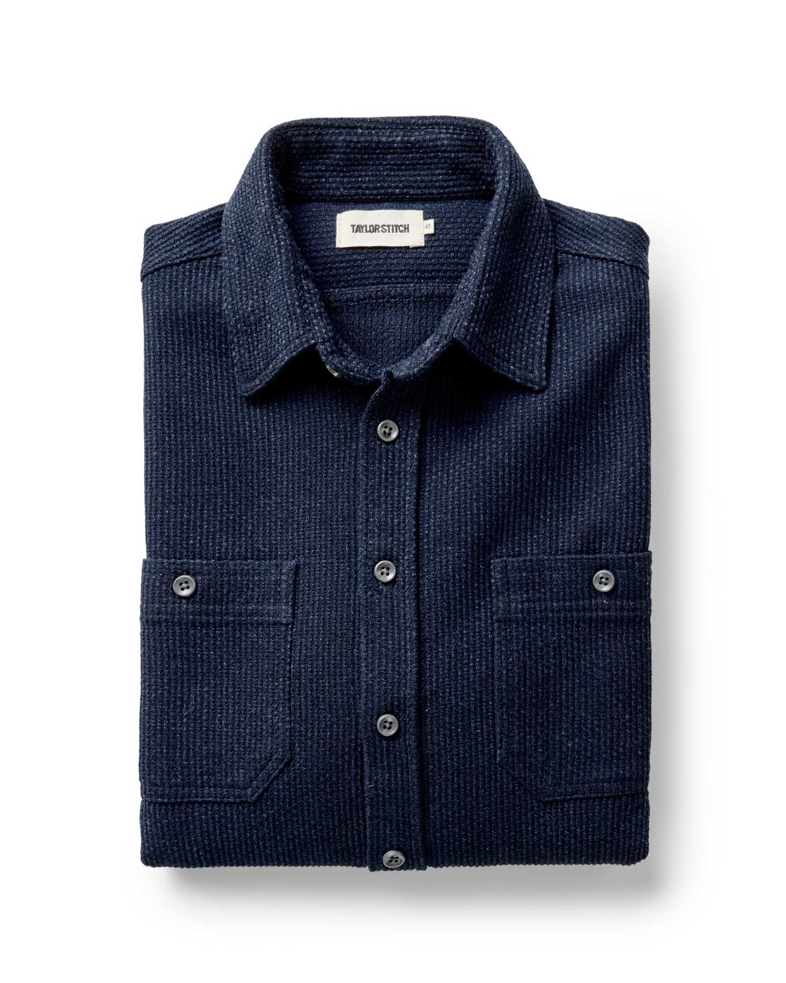 Men's Organic Cotton Utility Shirt in Rinsed Indigo Sashiko