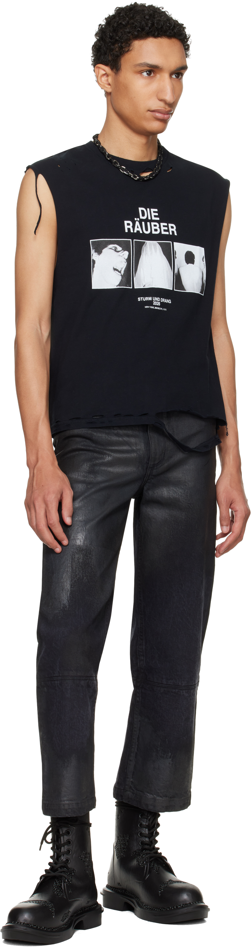 Black Etteragic Denim Washed Waxed Jeans