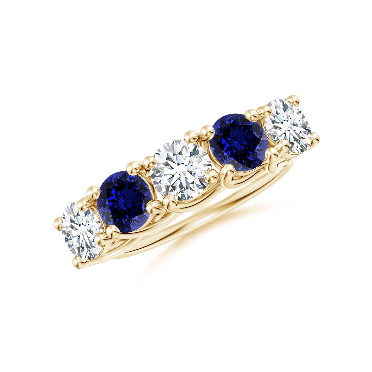 Angara 2.7 CTW Lab-Grown Half Eternity Five Stone Diamond and Lab Sapphire Wedding Ring in 14K Yellow Gold