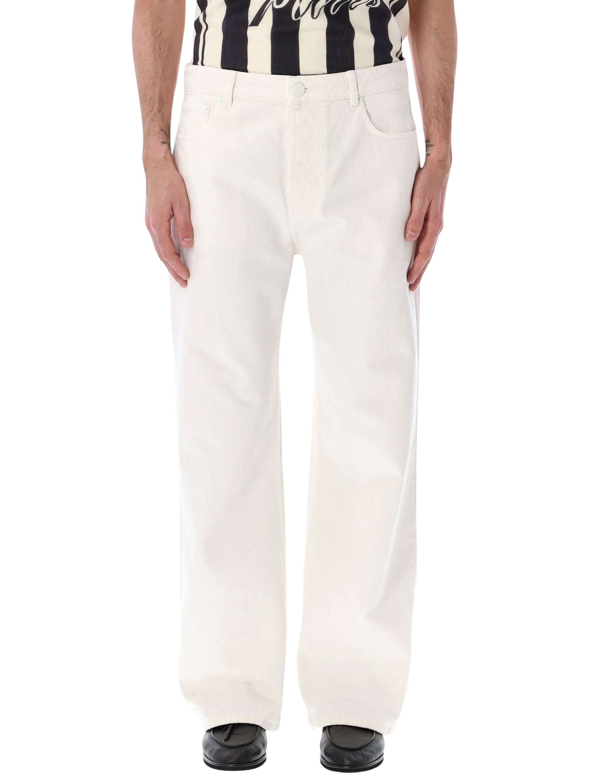 Ami-Inspired Cotton Twill Jeans with Relaxed Straight Leg & Back Patch