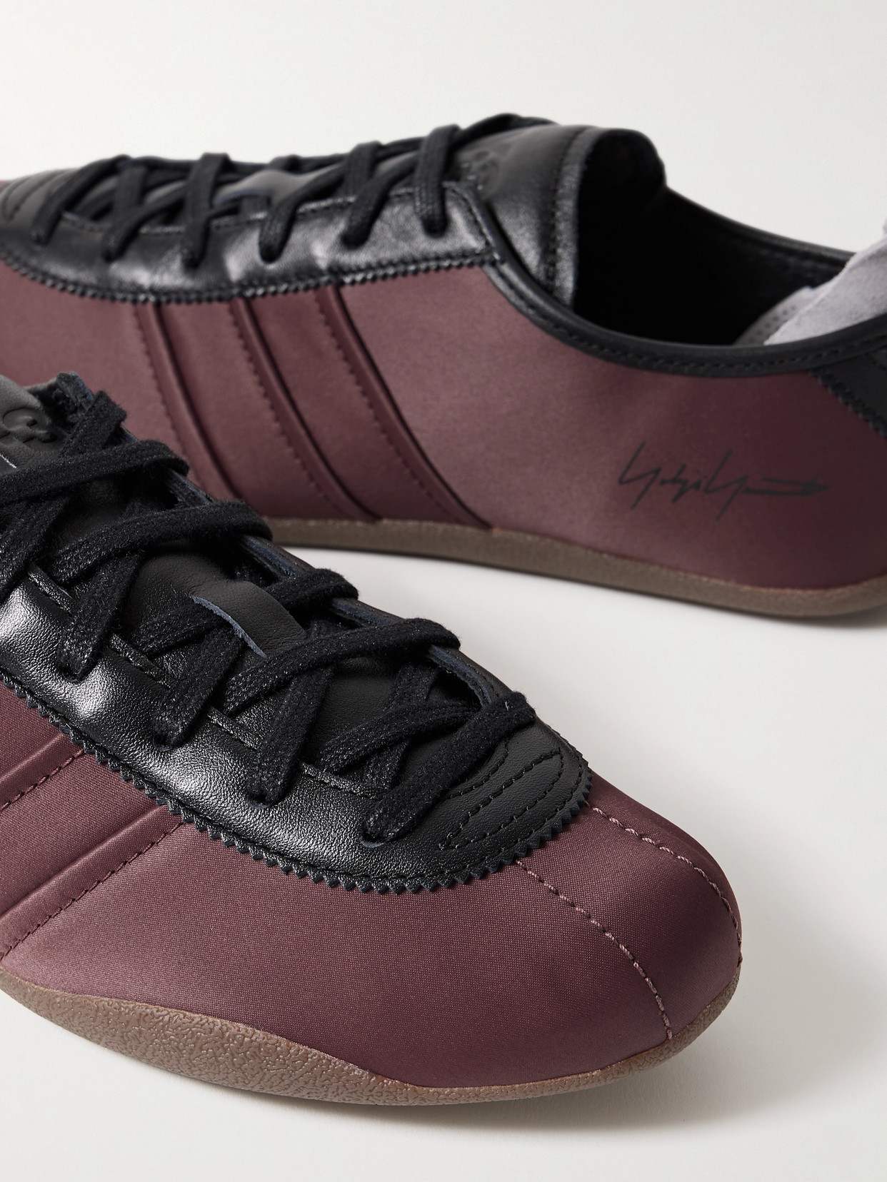 + Y-3 Tokyo Leather-trimmed Satin Sneakers - Burgundy
