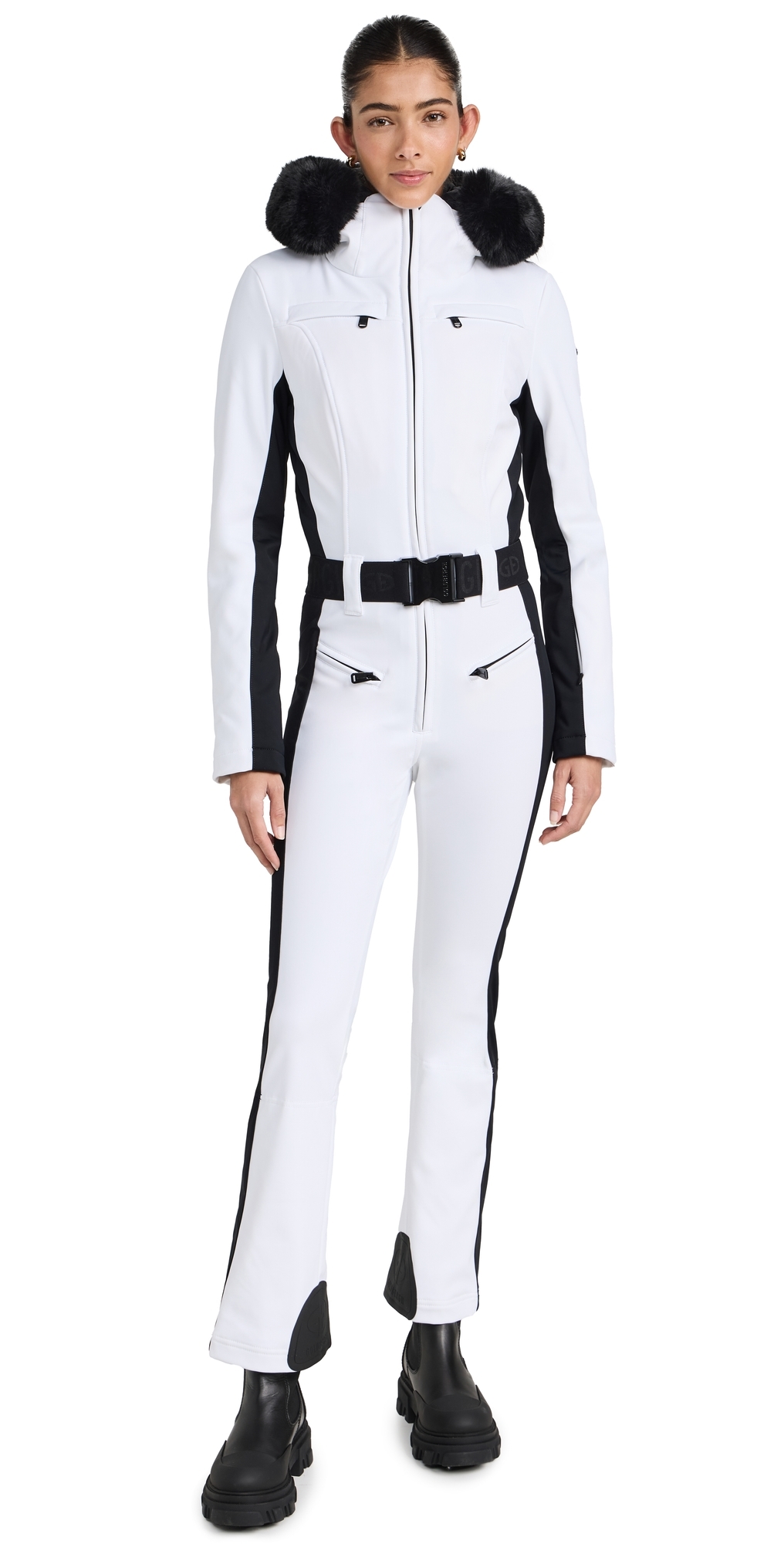Parry Ski Jumpsuit Faux Border White