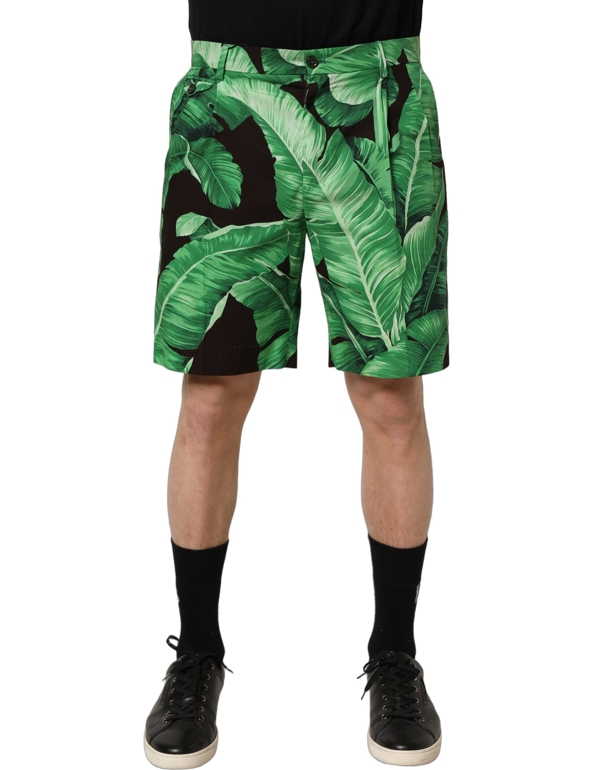 Banana Leaf Print Bermuda Shorts — Green