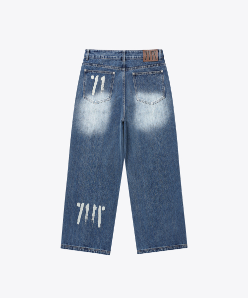 Phonetic Code Printed Wide Denim Pants