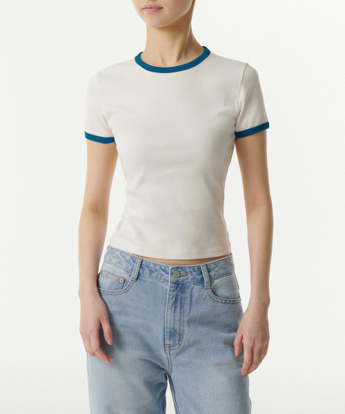 Women's Slim Crew Neck Ringer Short Sleeve T-Shirt