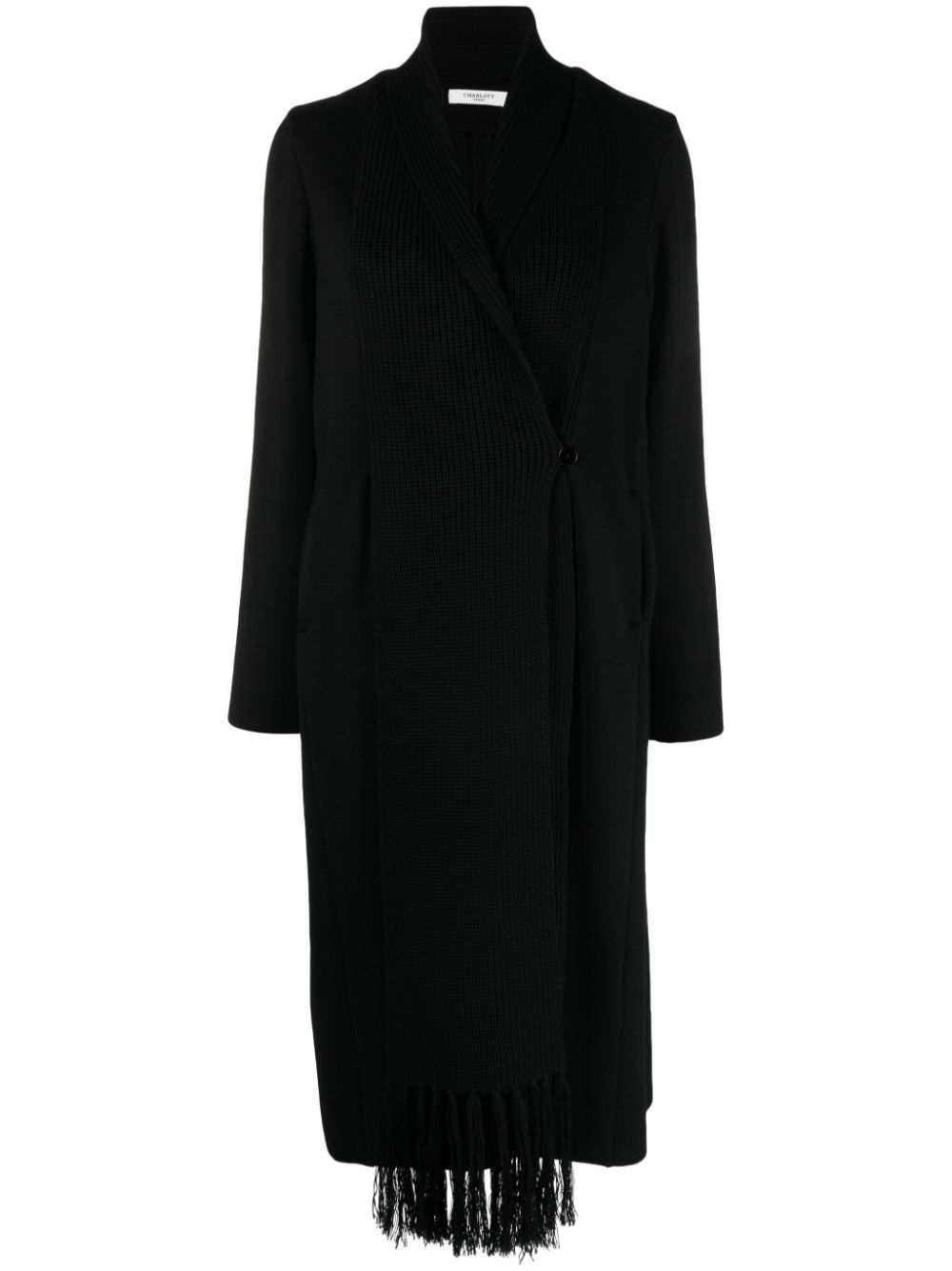 Double-breasted knitted wool coat - Black