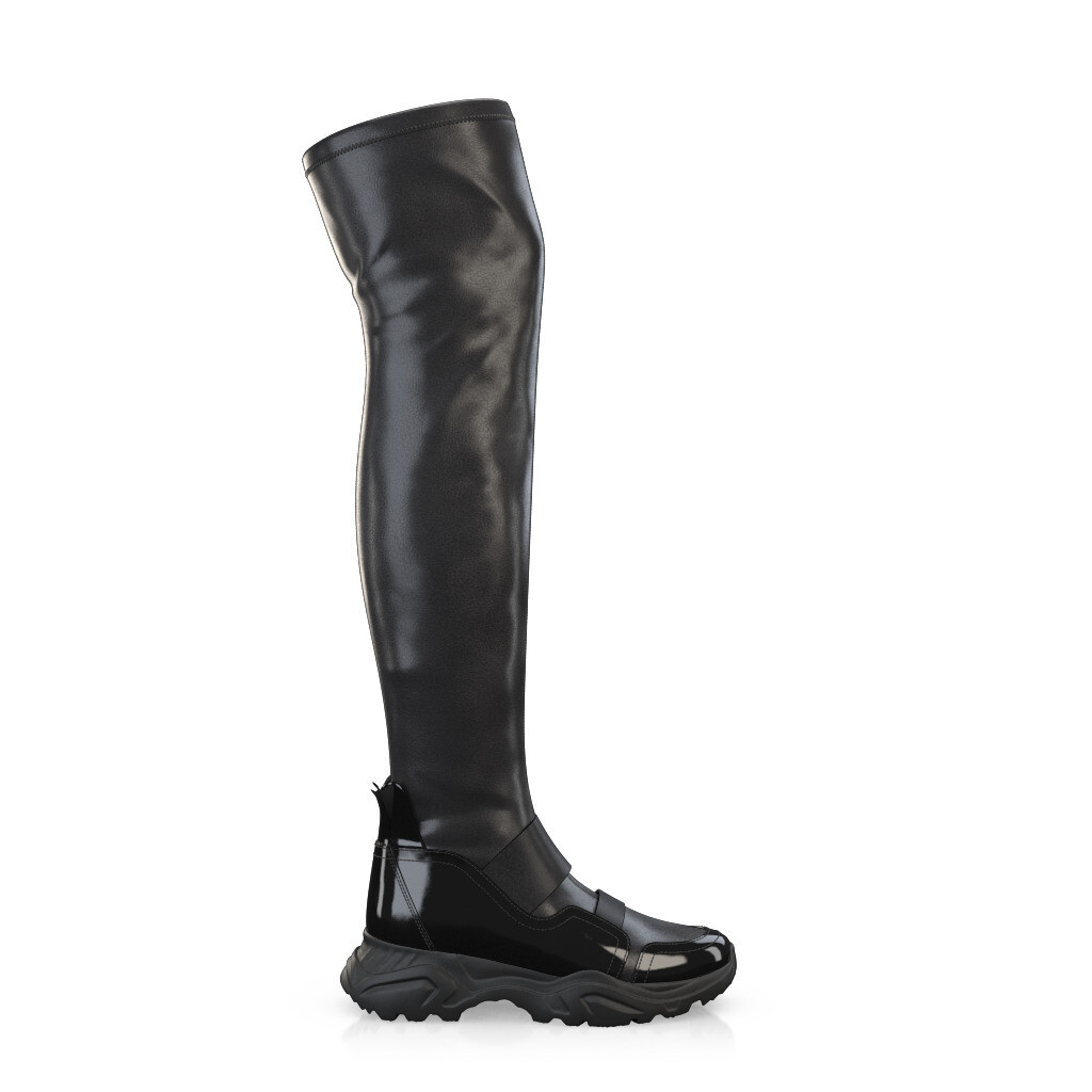Overknee Socken-Stiefel Chunky Sohlen für Damen - Handgemacht in Italien aus Lackleder - Schwarz, Schlupf - Selbst gestalten - GIROTTI