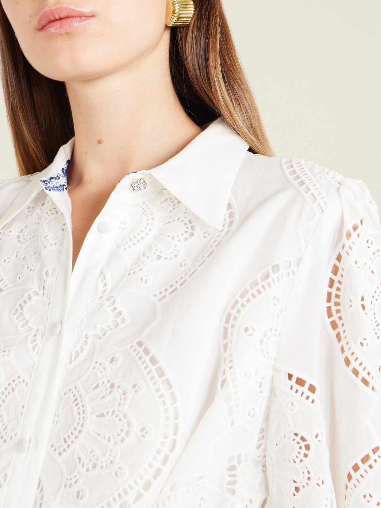 Tie-detailed Broderie Anglaise Cotton Midi Shirt Dress - White