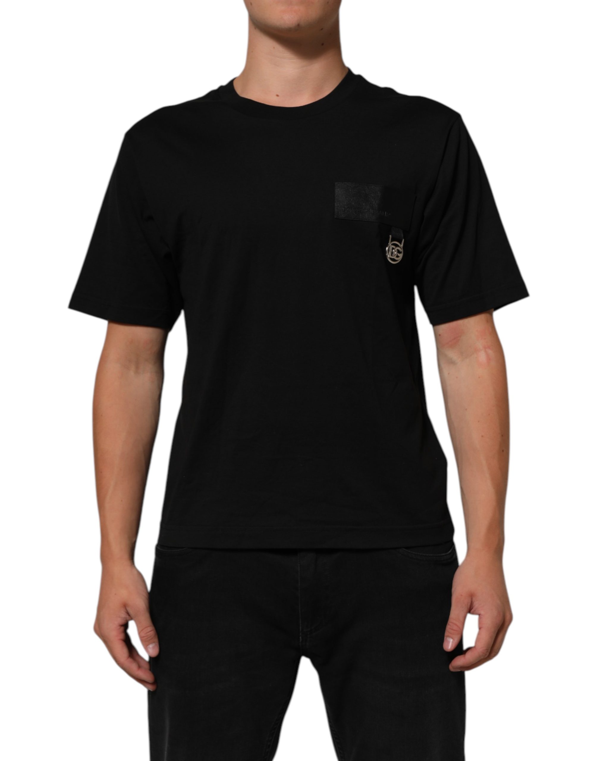 Dolce & Gabbana Black Cotton Logo Plaque Crew Neck Men's T-shirt Pre-Owned