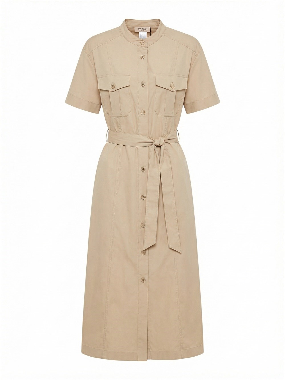 Short Sleeve Midi Chemisier Dress With Belt