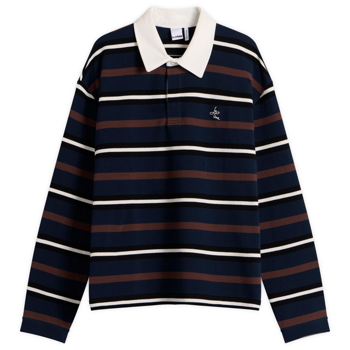 Men's Long-Sleeve Rugby Polo Brown Multi Stripe