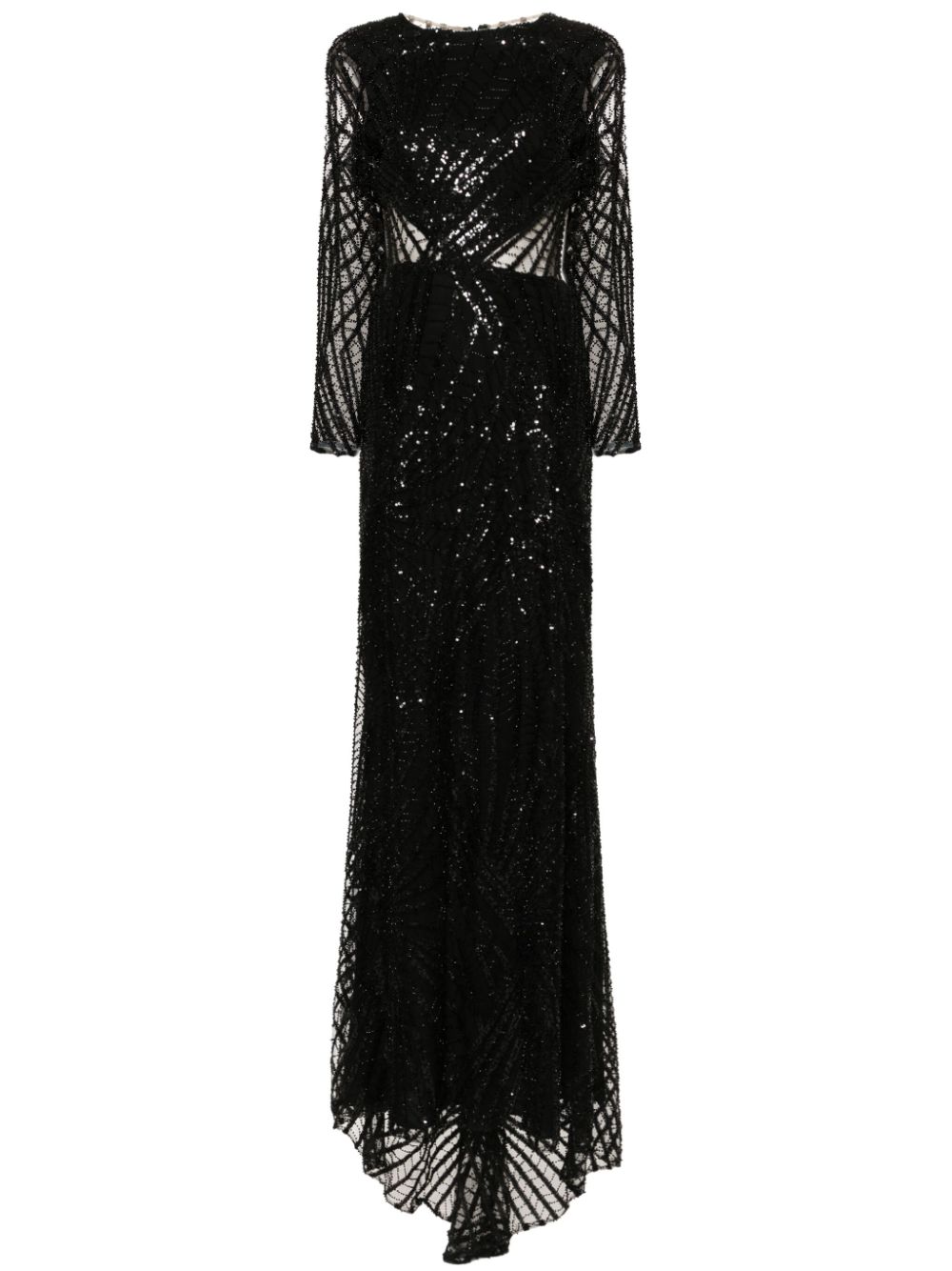 Sequinned mesh gown - Black