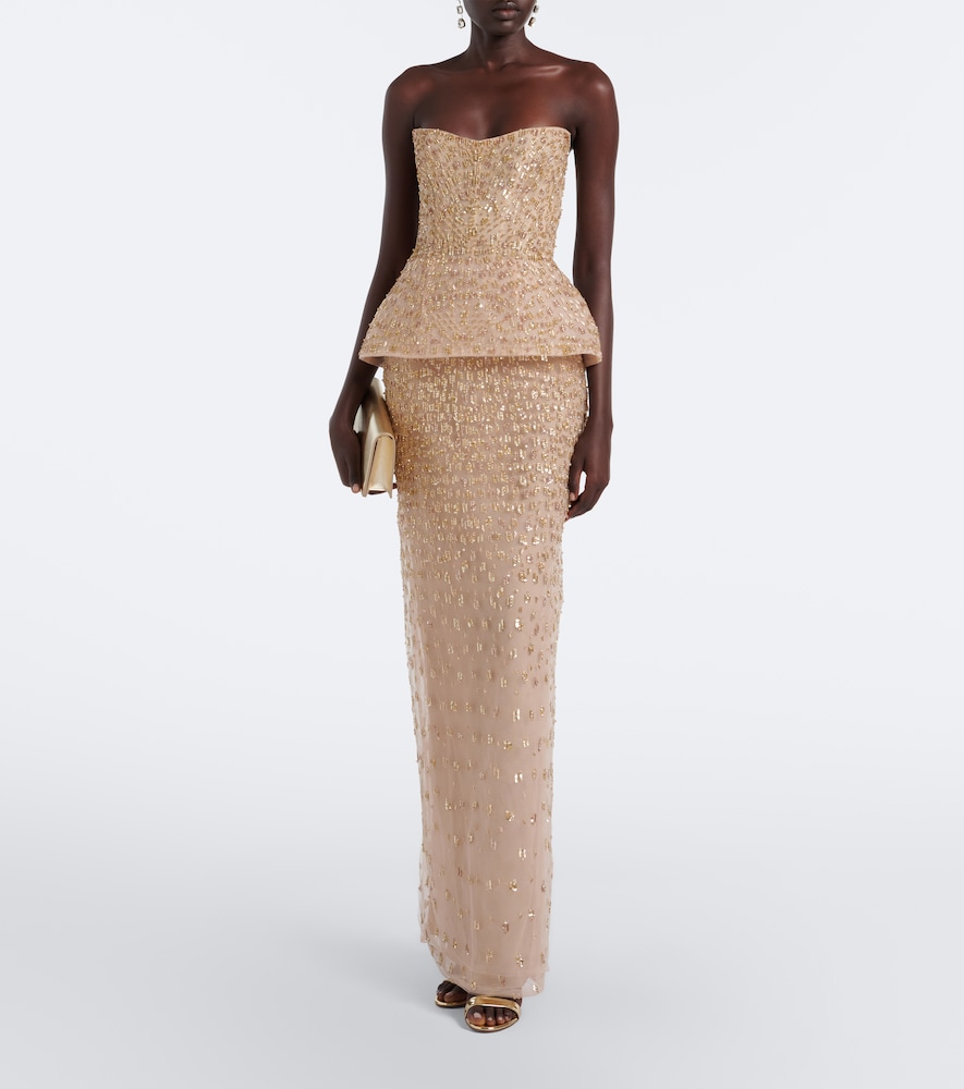 Embellished peplum bustier gown