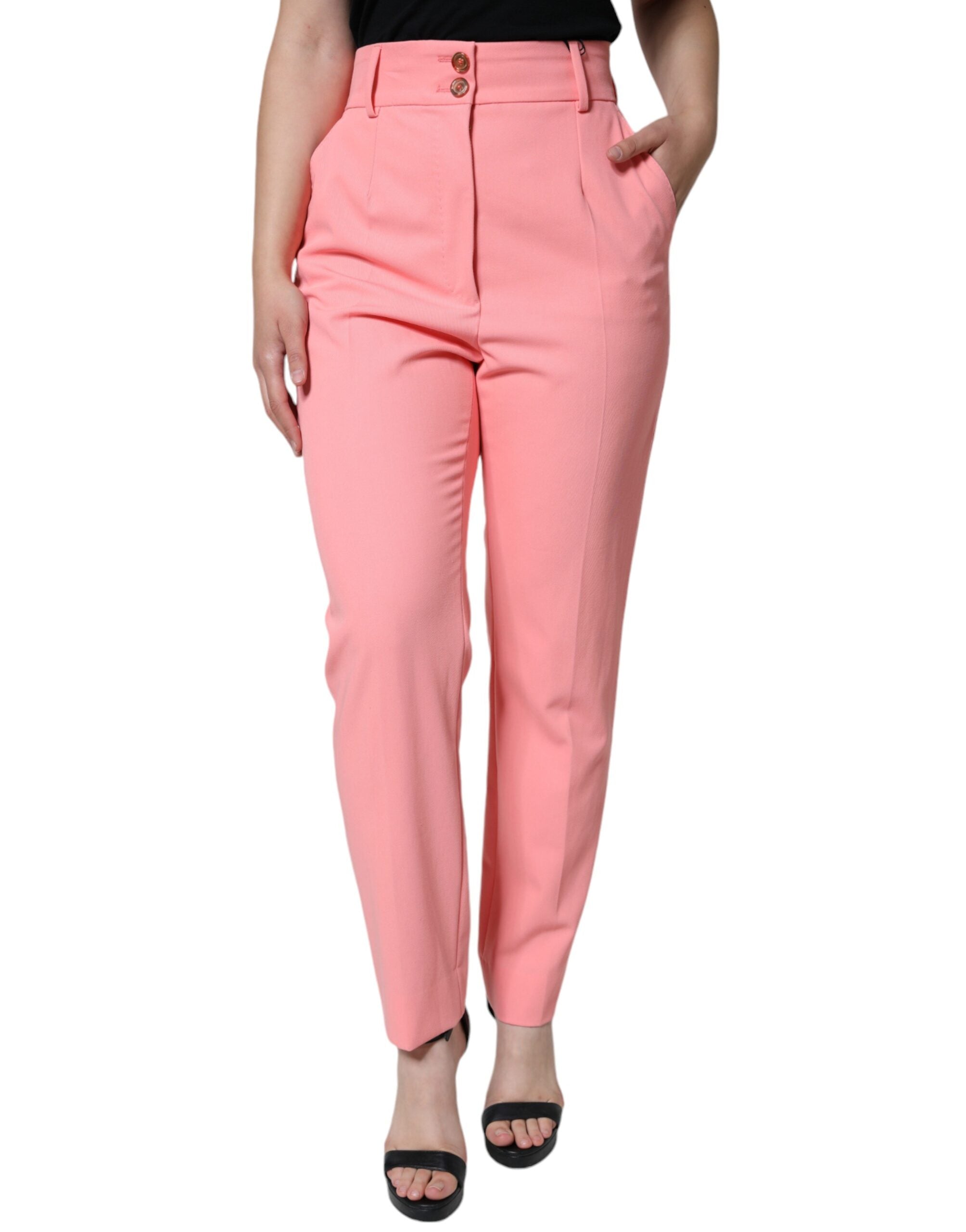 High-Waist Tapered Trousers — Pink