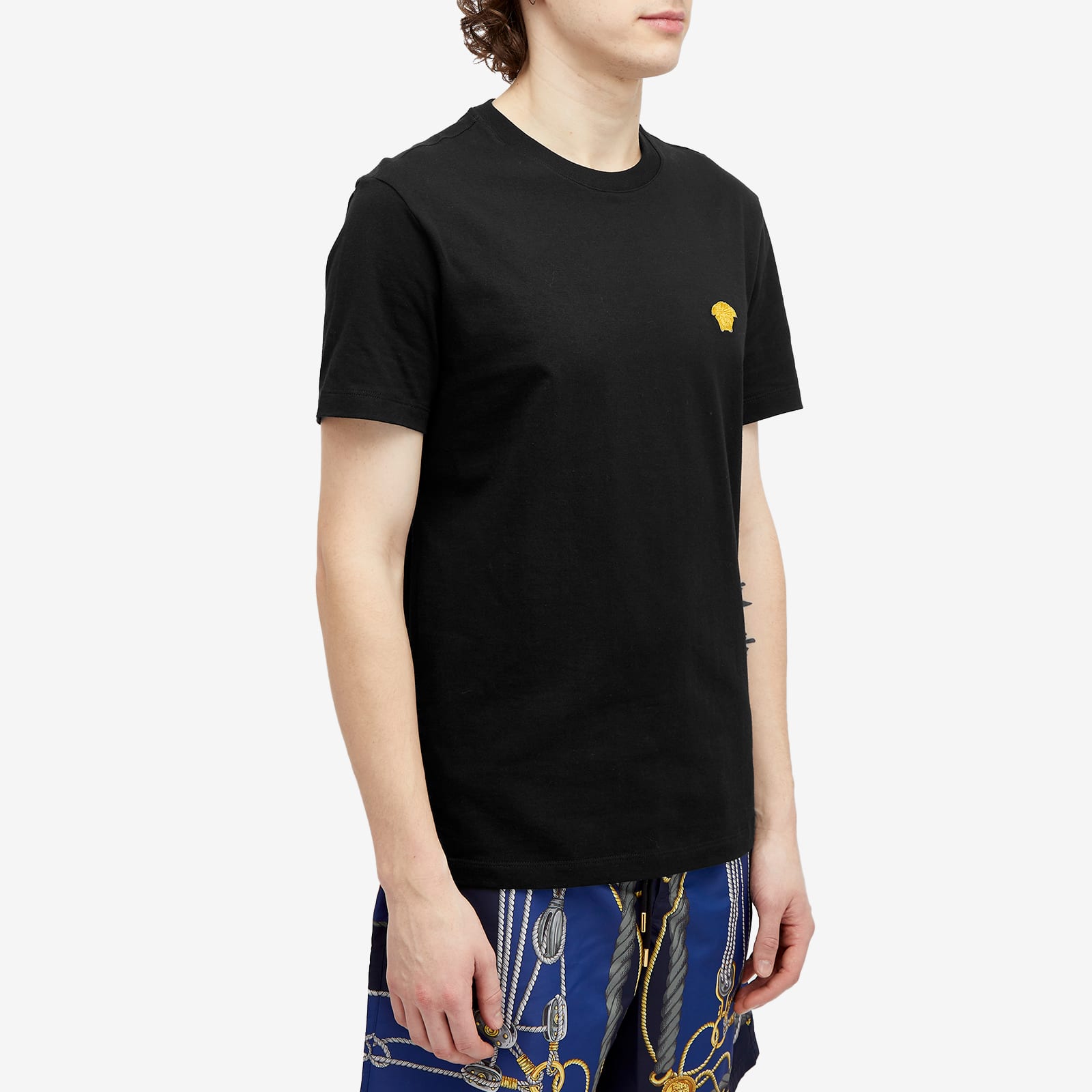 Men's Embroidered Medusa T-Shirt in Black, Size Large 