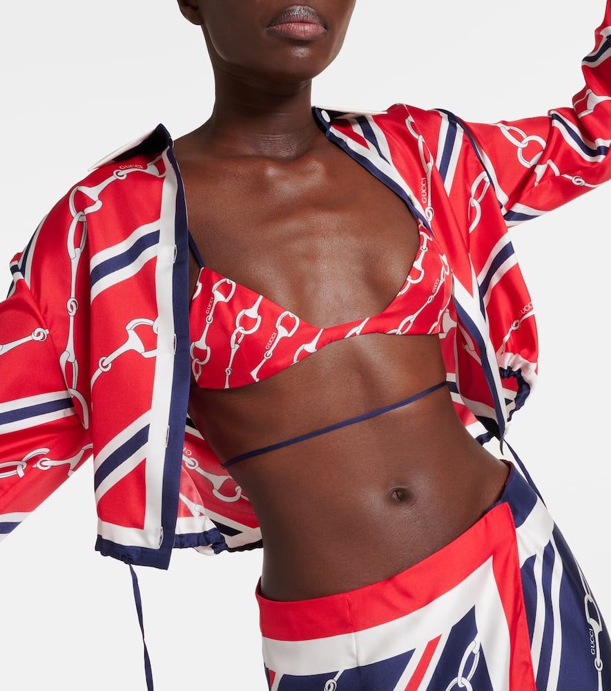Horsebit cropped silk twill shirt