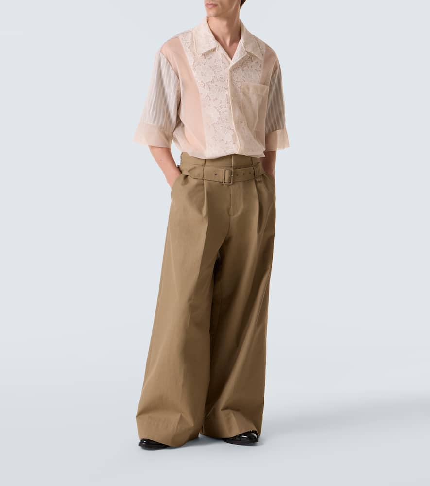Cotton-blend canvas wide-leg pants