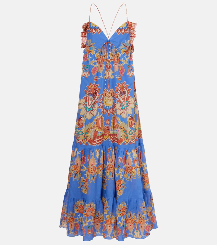 Printed open-back cotton voile maxi dress