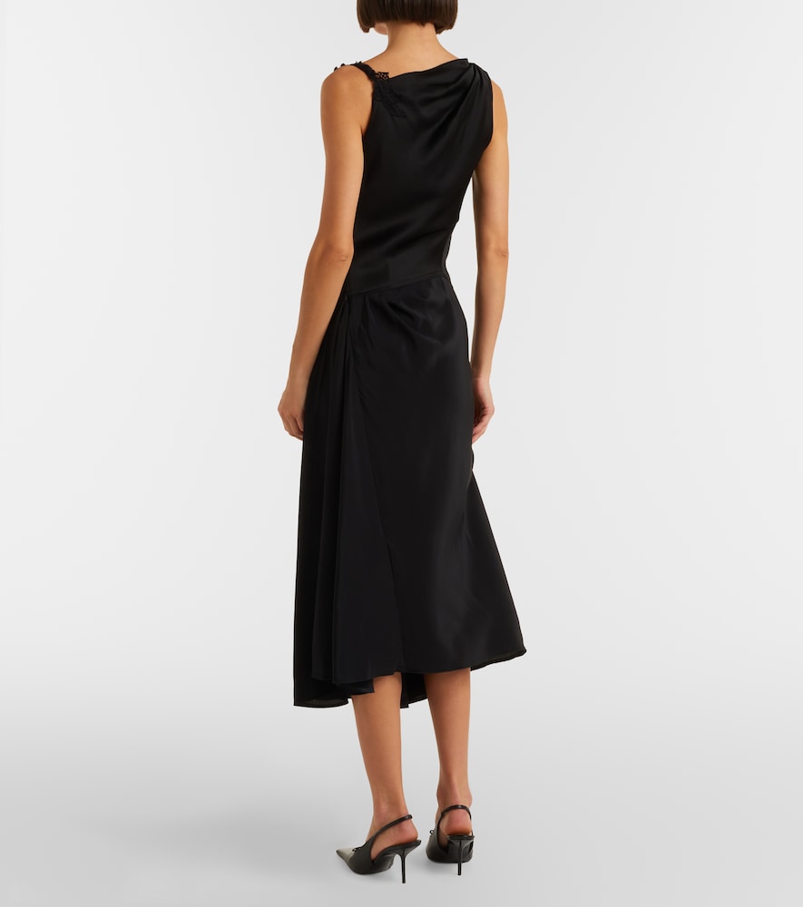 Lace-trimmed crêpe satin midi dress