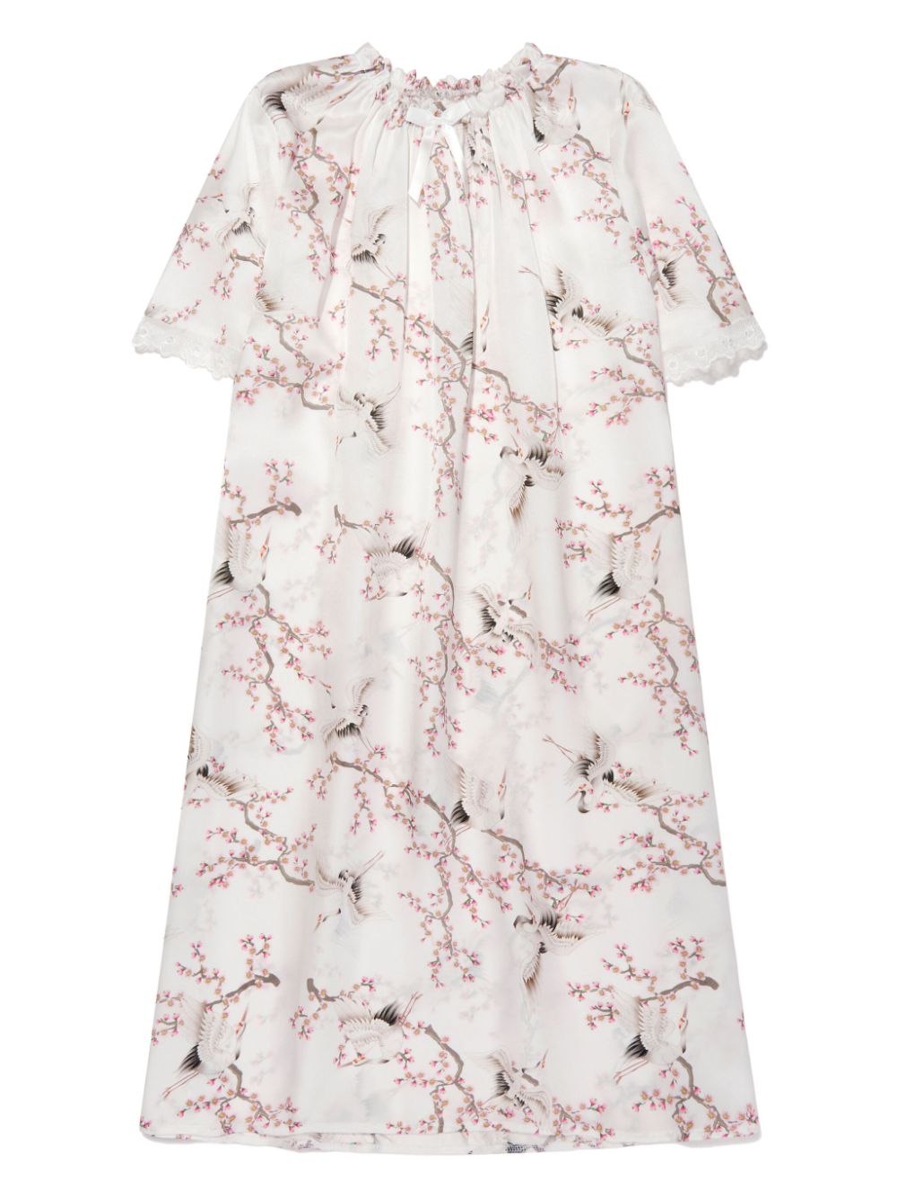 Antonia bird-print silk nightdress - White
