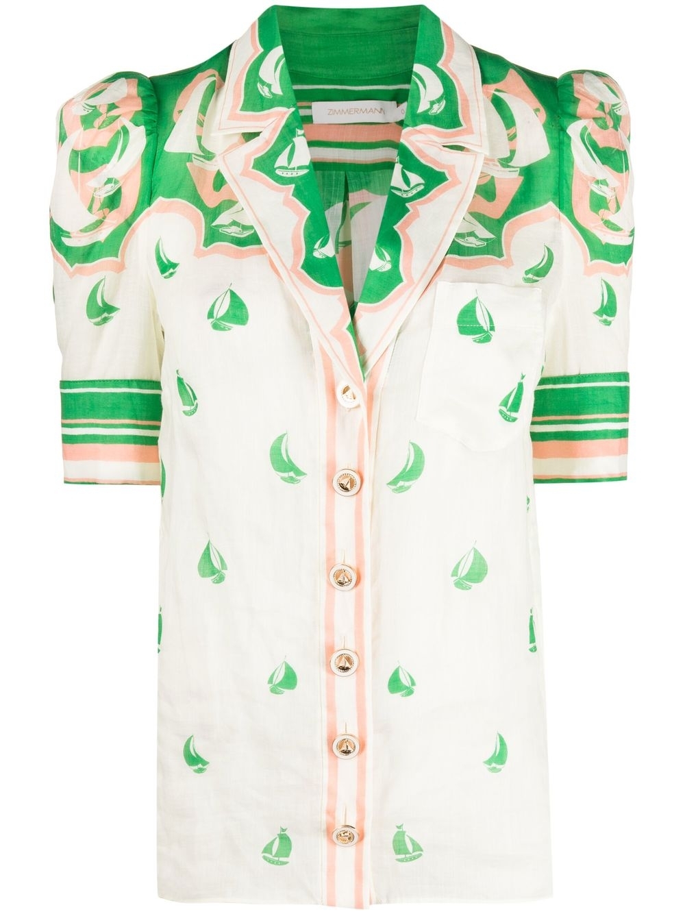 High Tide Sailboat-print short-sleeve shirt - Neutrals