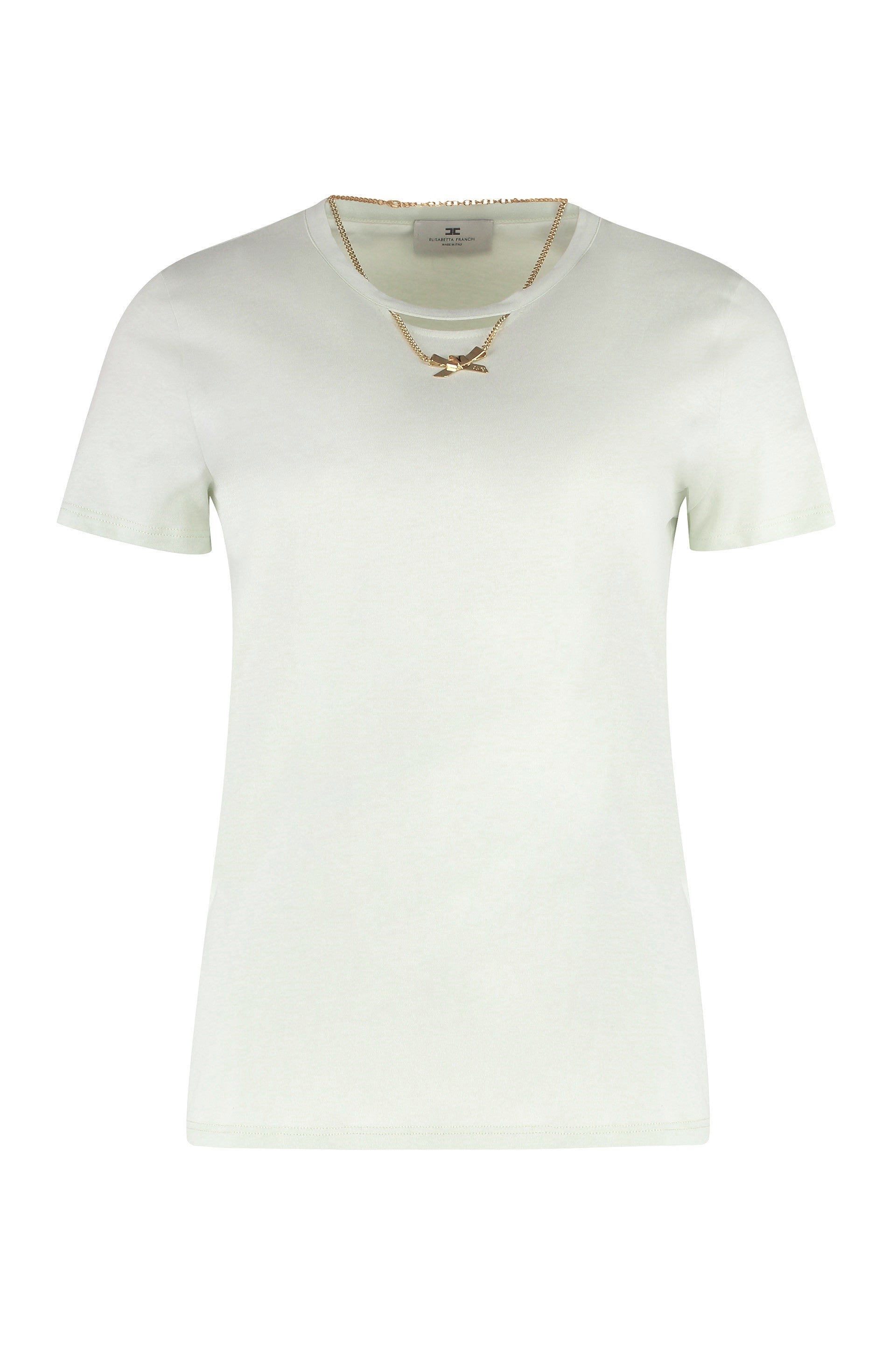 Chic Cut-Out Cotton T-shirt with Gold Chain Necklace