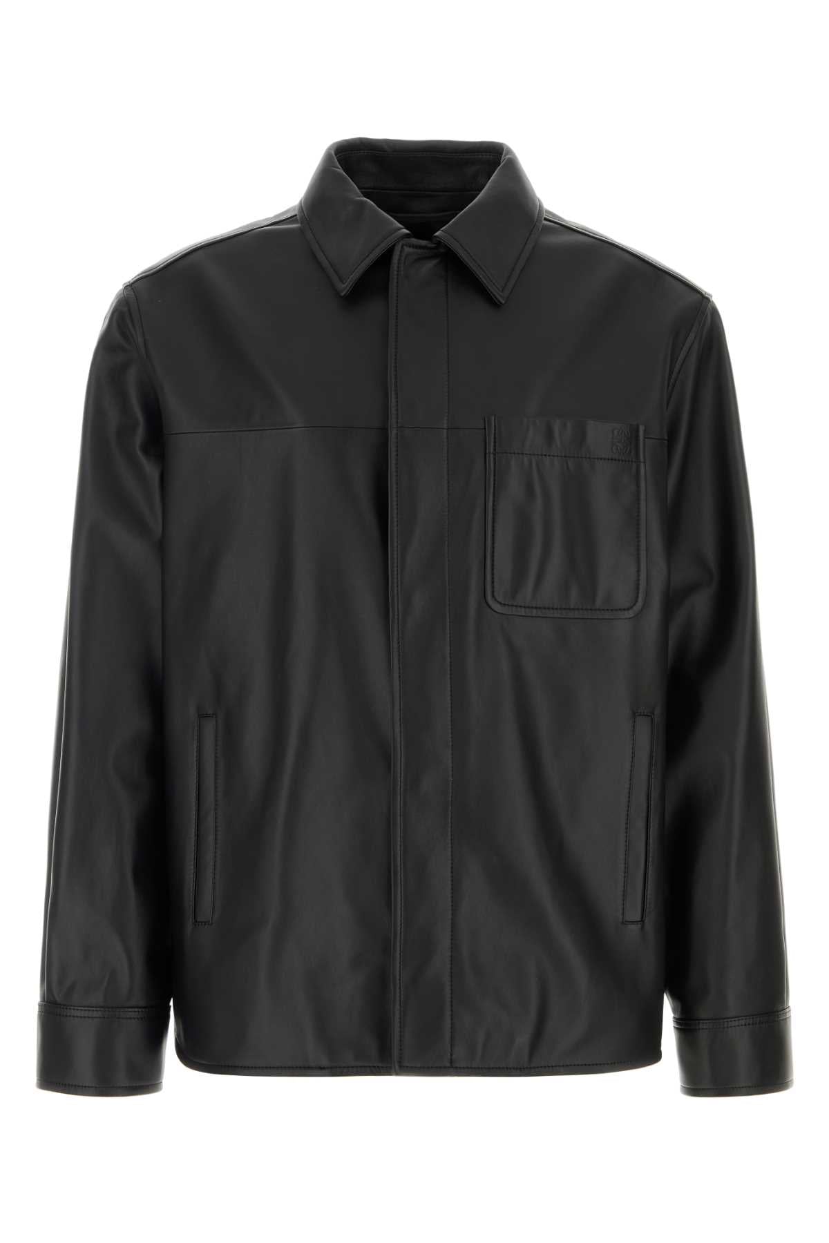 Lamb Leather Overshirt Jacket — Black