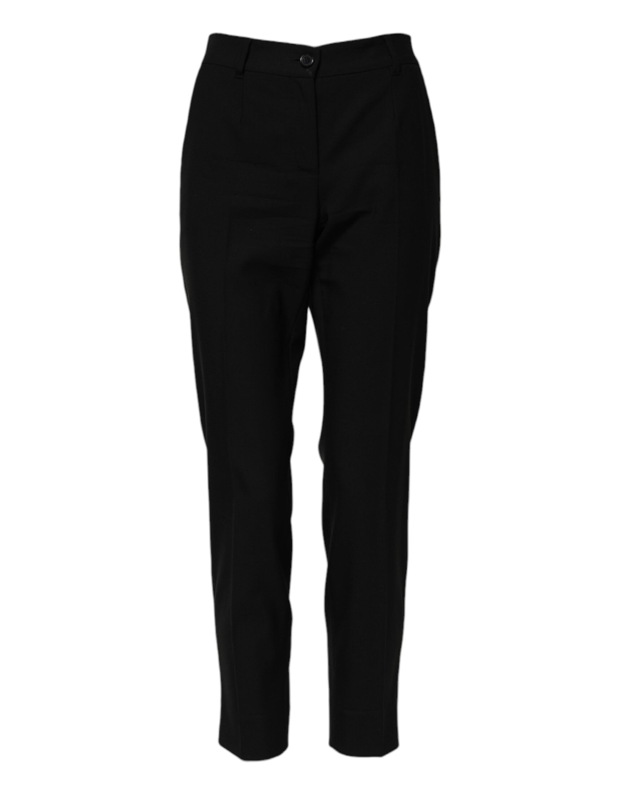Virgin Wool High Waist Tapered Trousers — Black