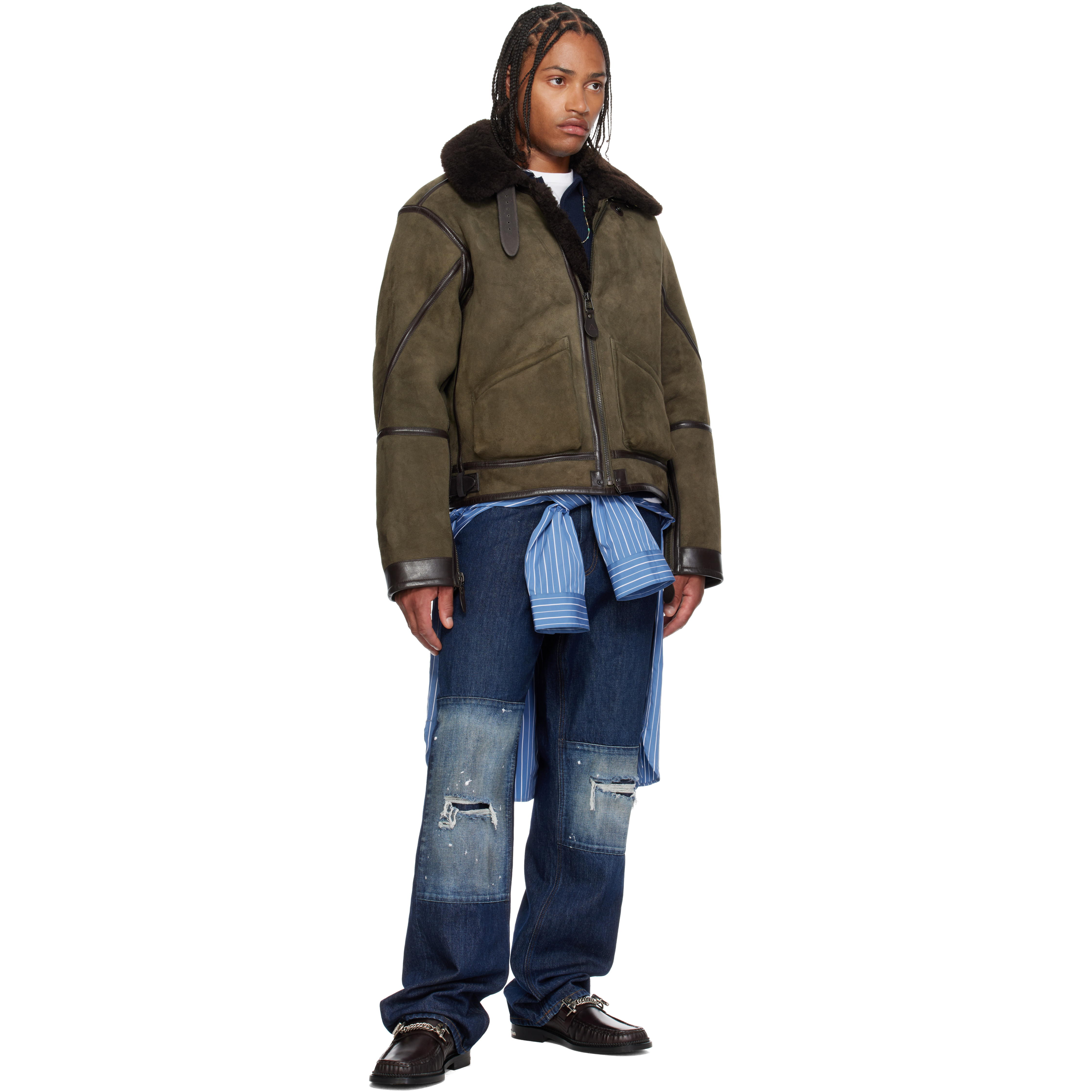 Khaki Shearling Flight Jacket
