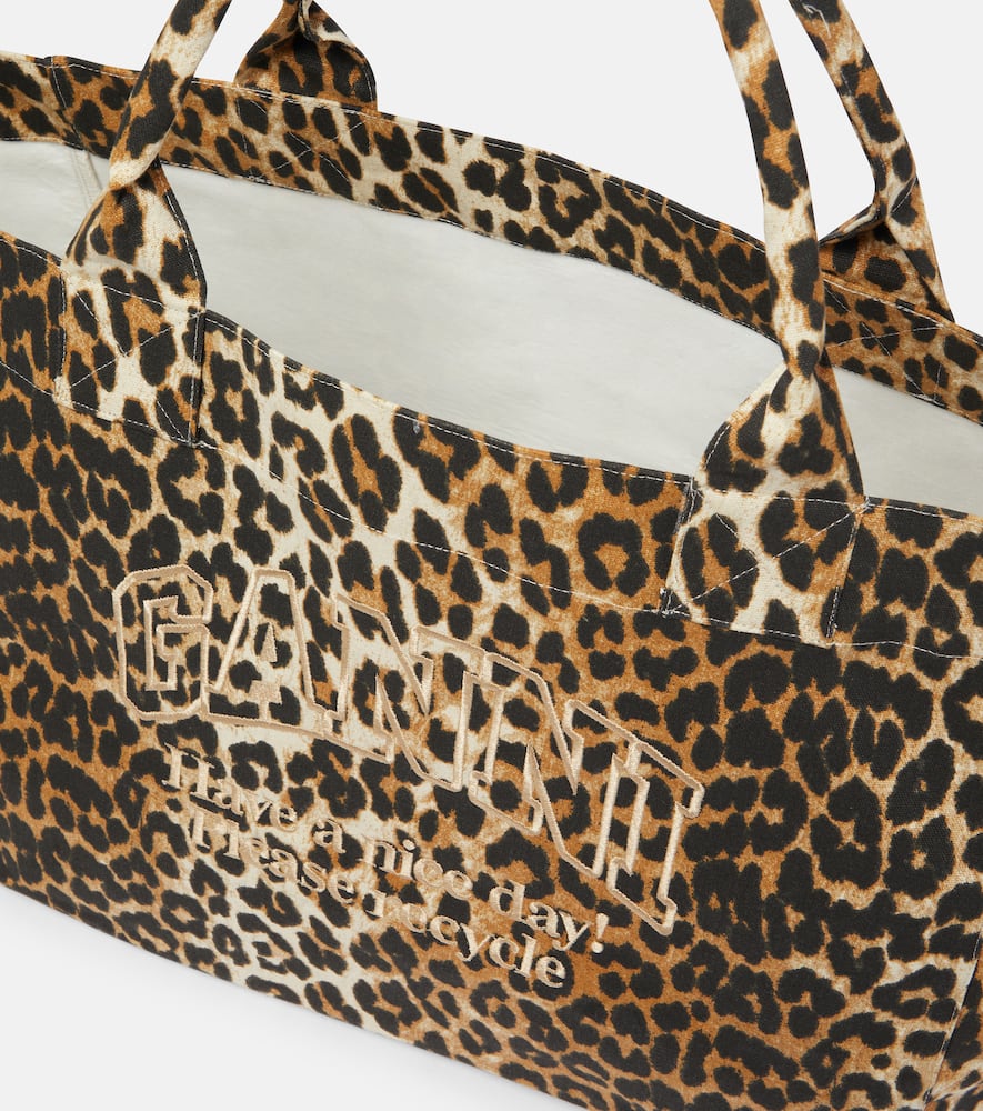 Leopard-print canvas tote bag