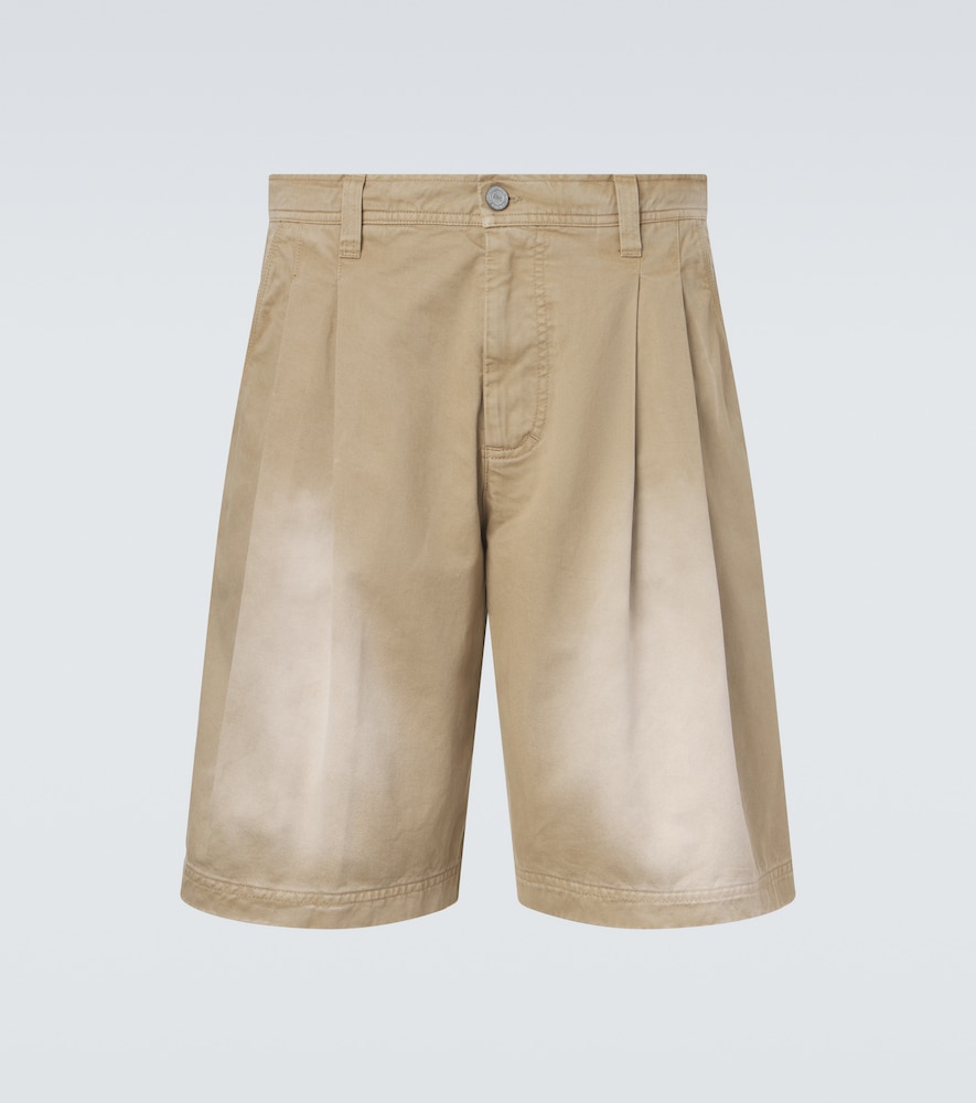 Pleated cotton twill Bermuda shorts