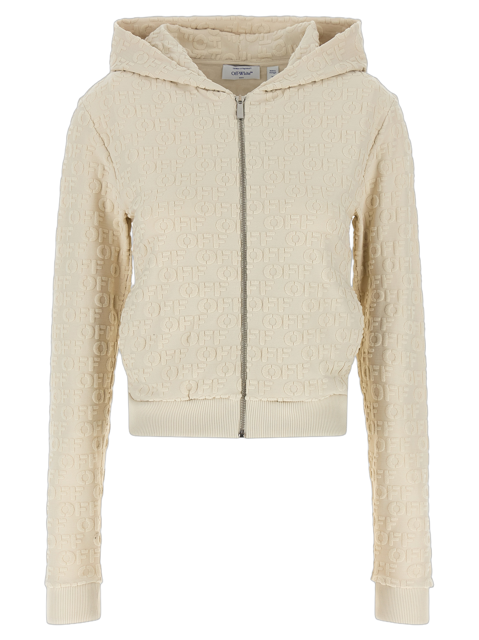 Embossed Logo Cotton Terry Hoodie — Beige