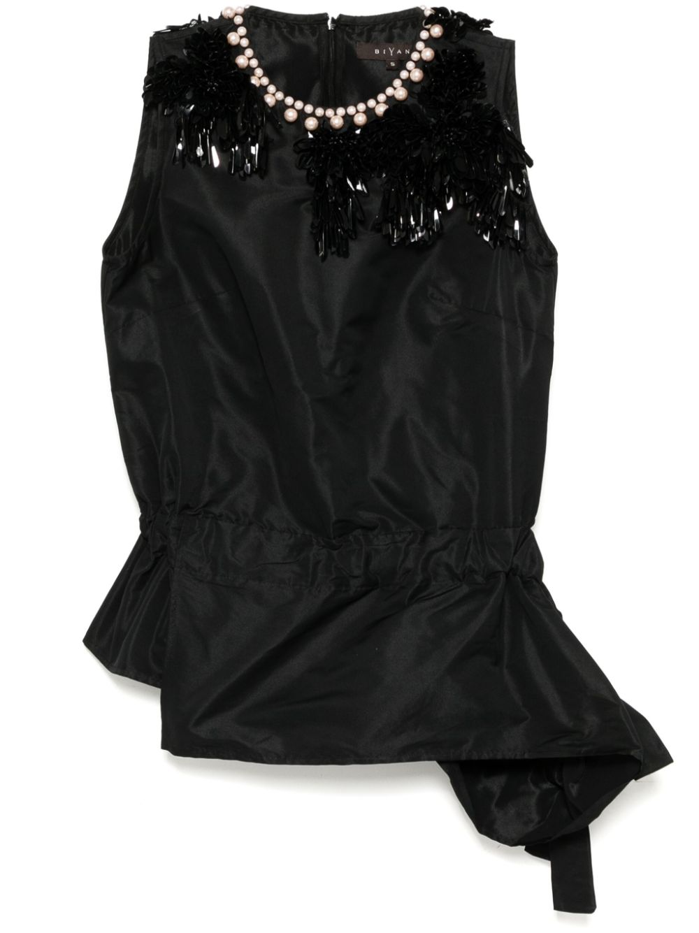 Embellished neckline taffeta top - Black