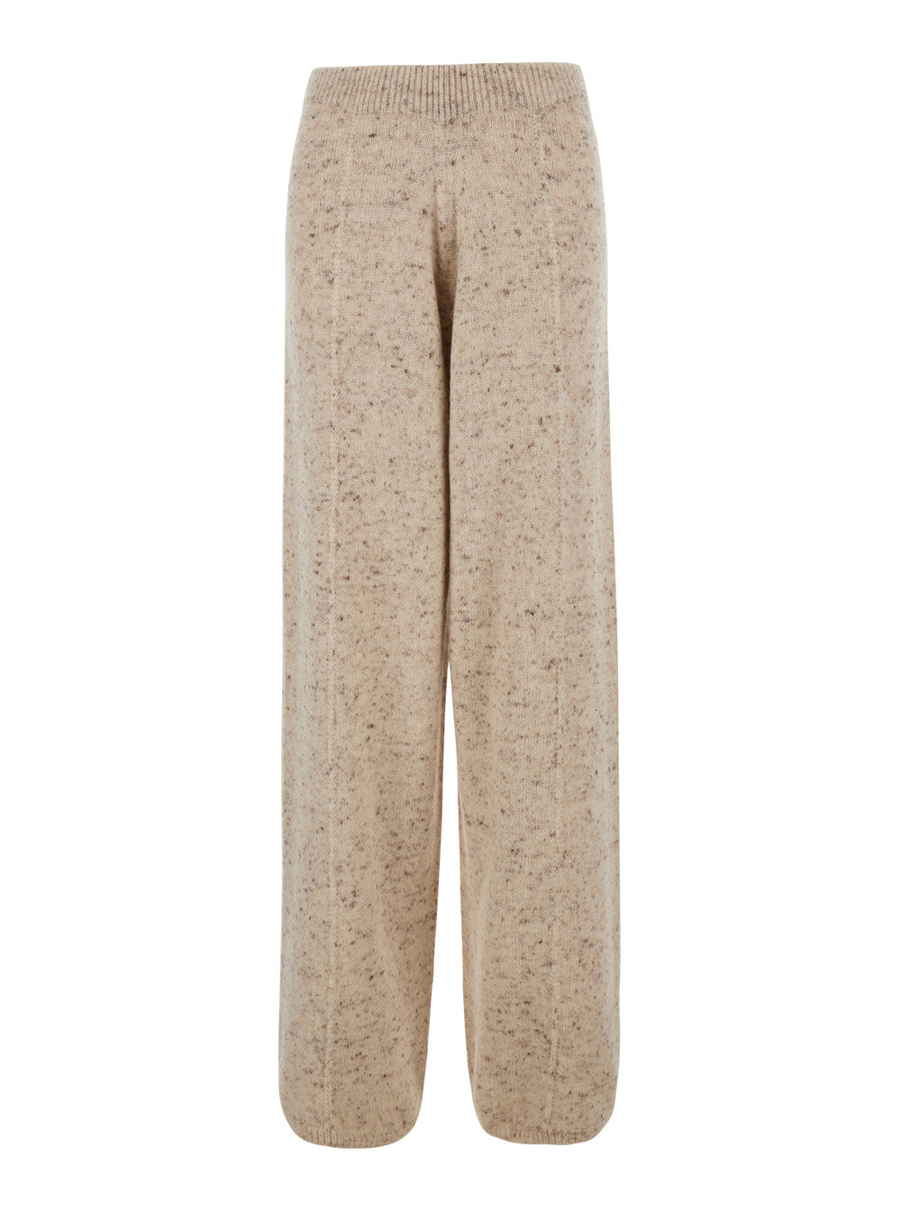 Wool Blend Knit Trousers — Beige