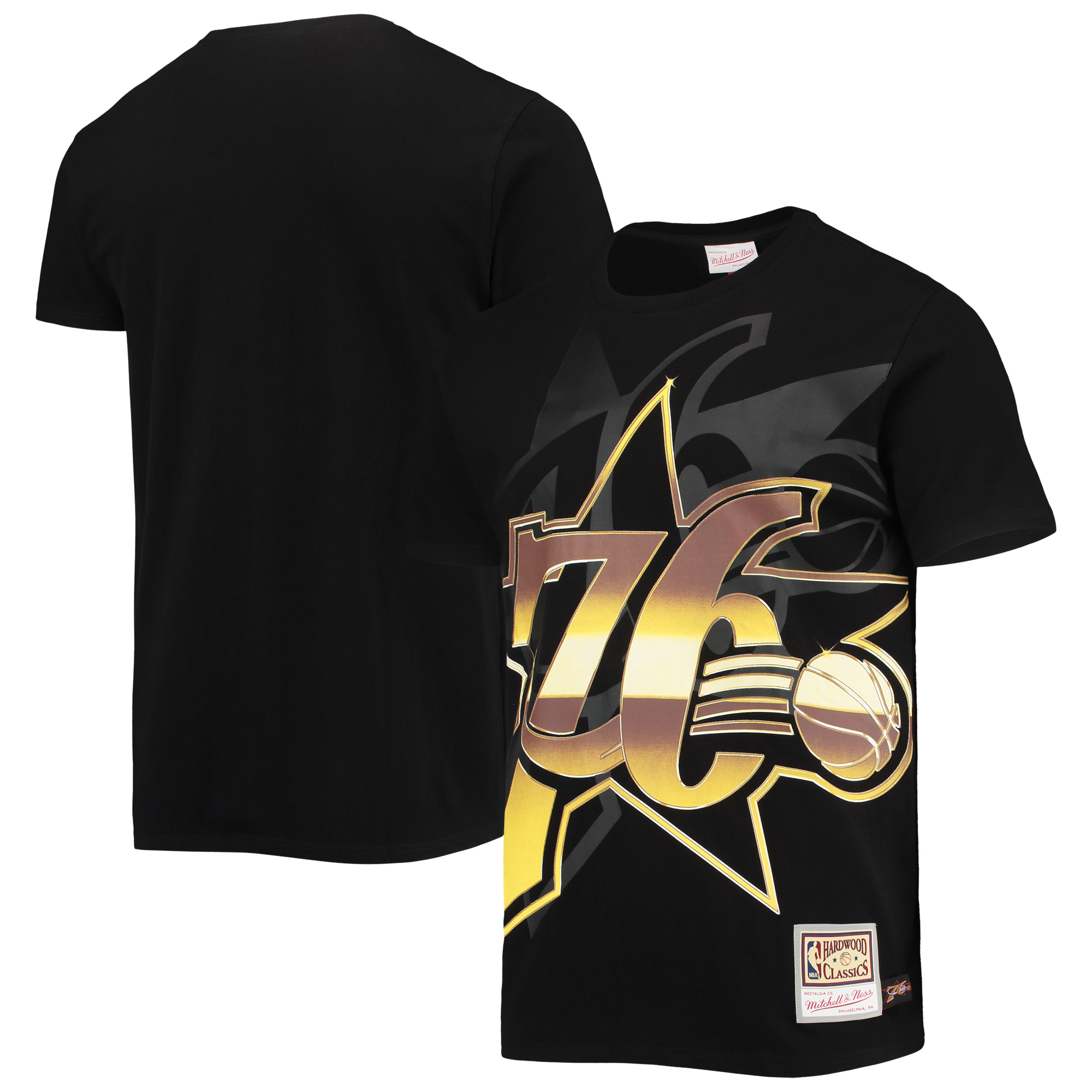 Men's Black Philadelphia 76ers Big & Tall Hardwood Classics Big Face 4.0 T-Shirt