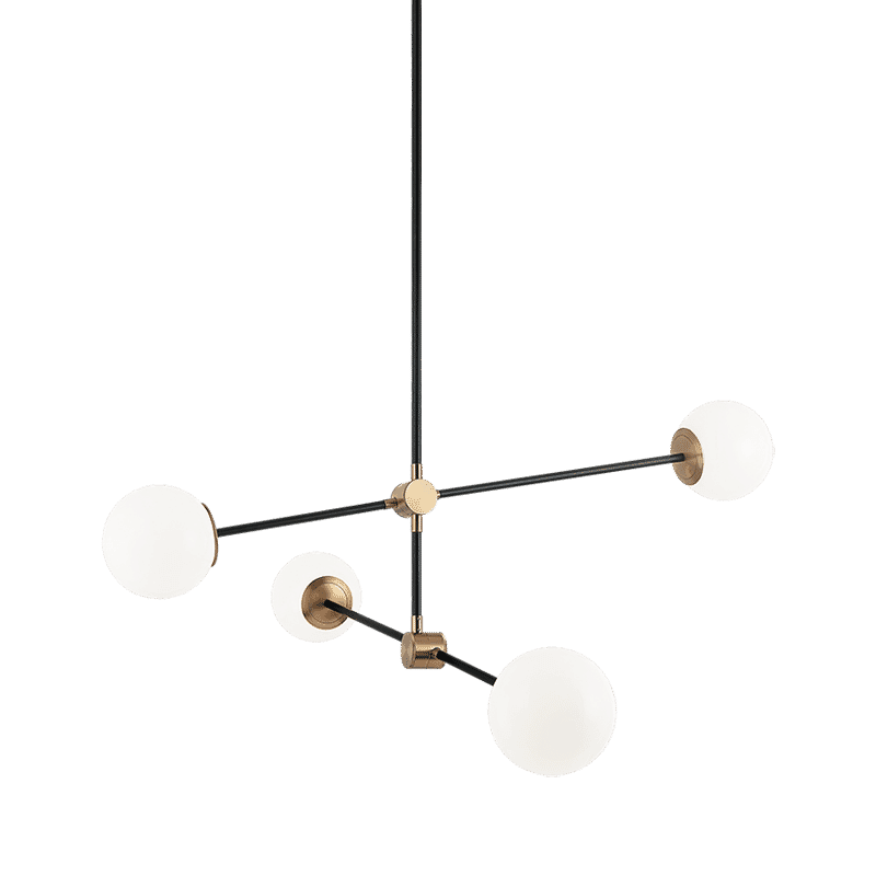 Aged Gold Brass Four Light Chandelier from the Cosmic Collection