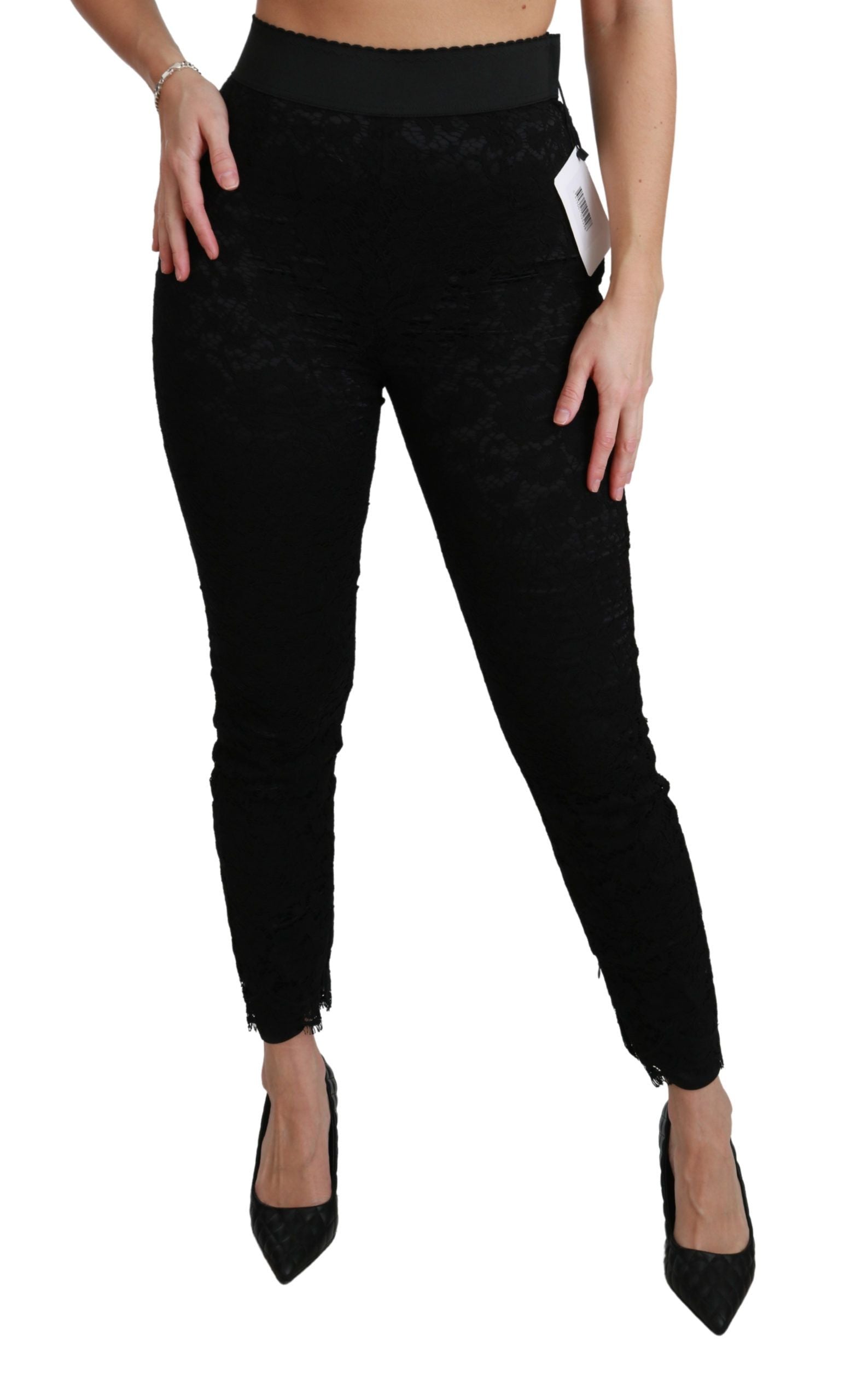 Lace High-Waist Leggings — Black