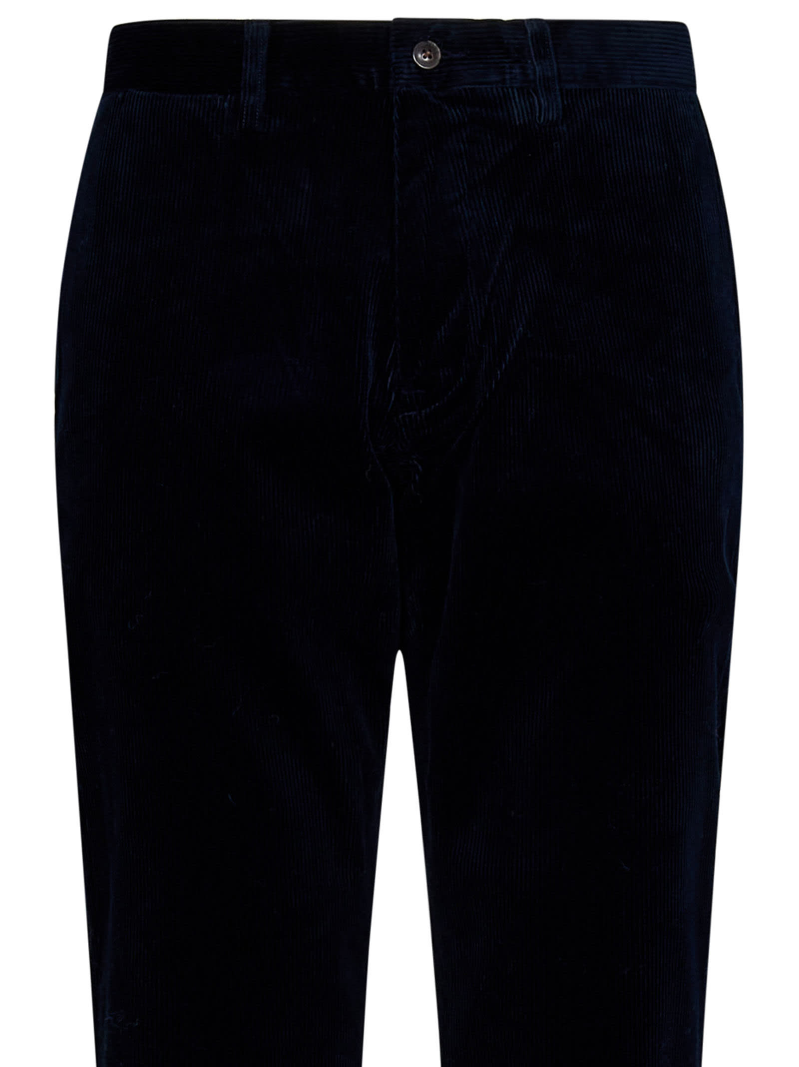 Velvet-effect tapered-leg trousers - Blue