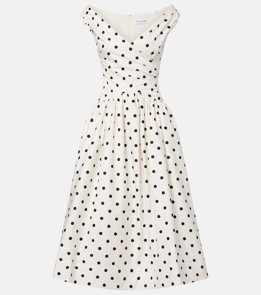 Polka-dot off-shoulder cotton midi dress