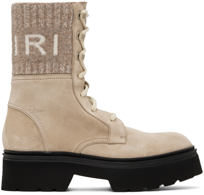 Tan knit collar combat boots