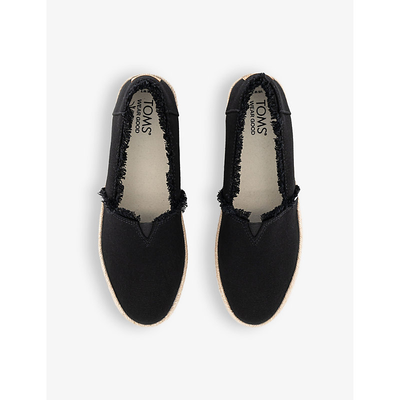 Womens Black Valencia Frayed-trim Woven Platform Espadrilles