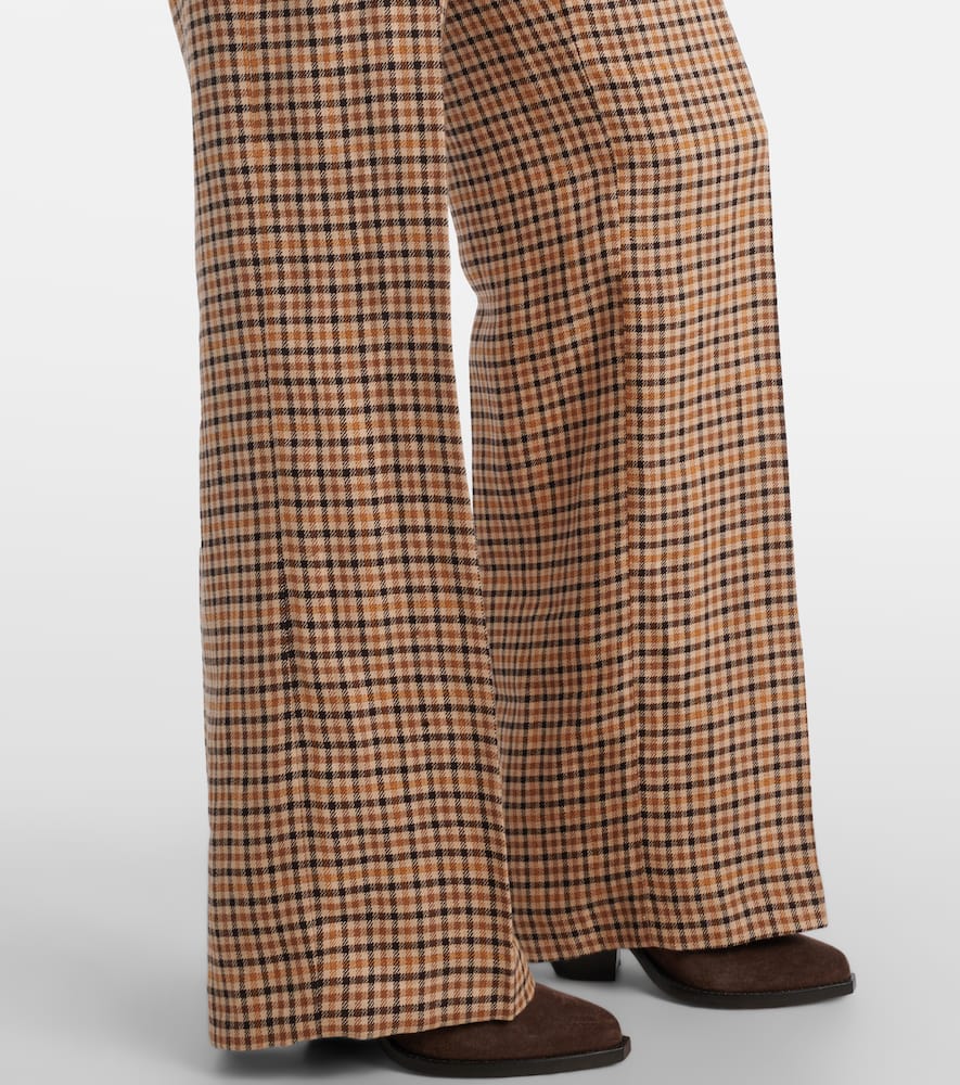 Checked linen straight pants