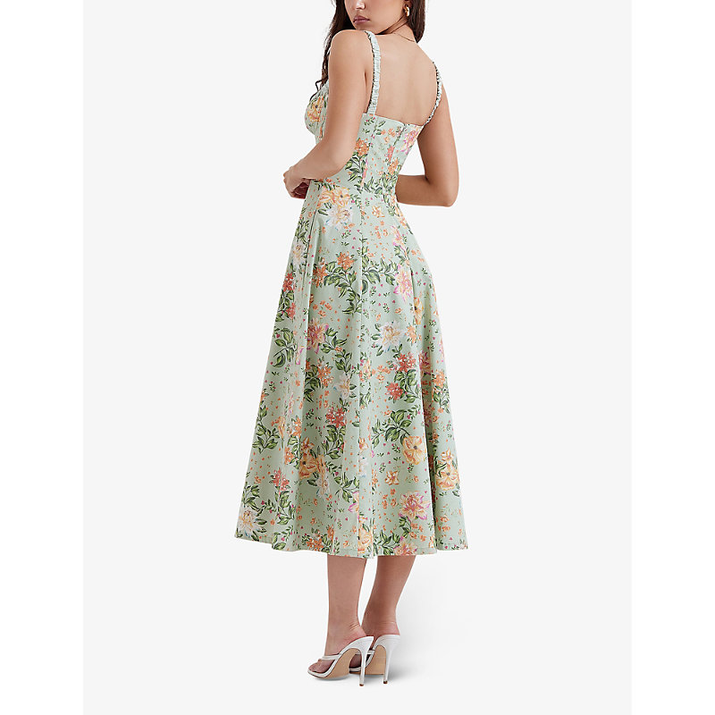 Womens Light Jade Sabrina Floral-print Cotton-blend Midi Dress L+