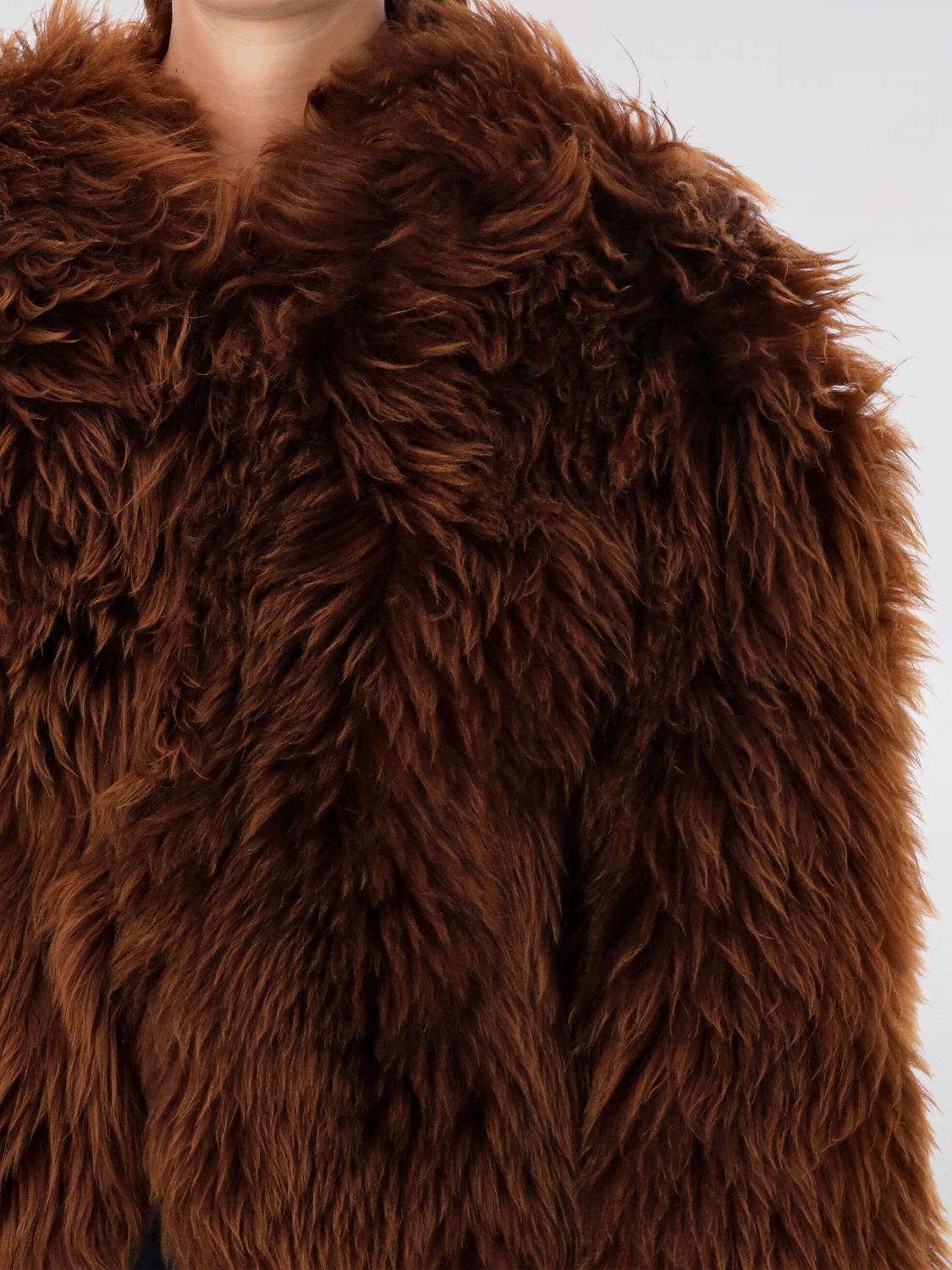 Shearling collarless jacket - Brown