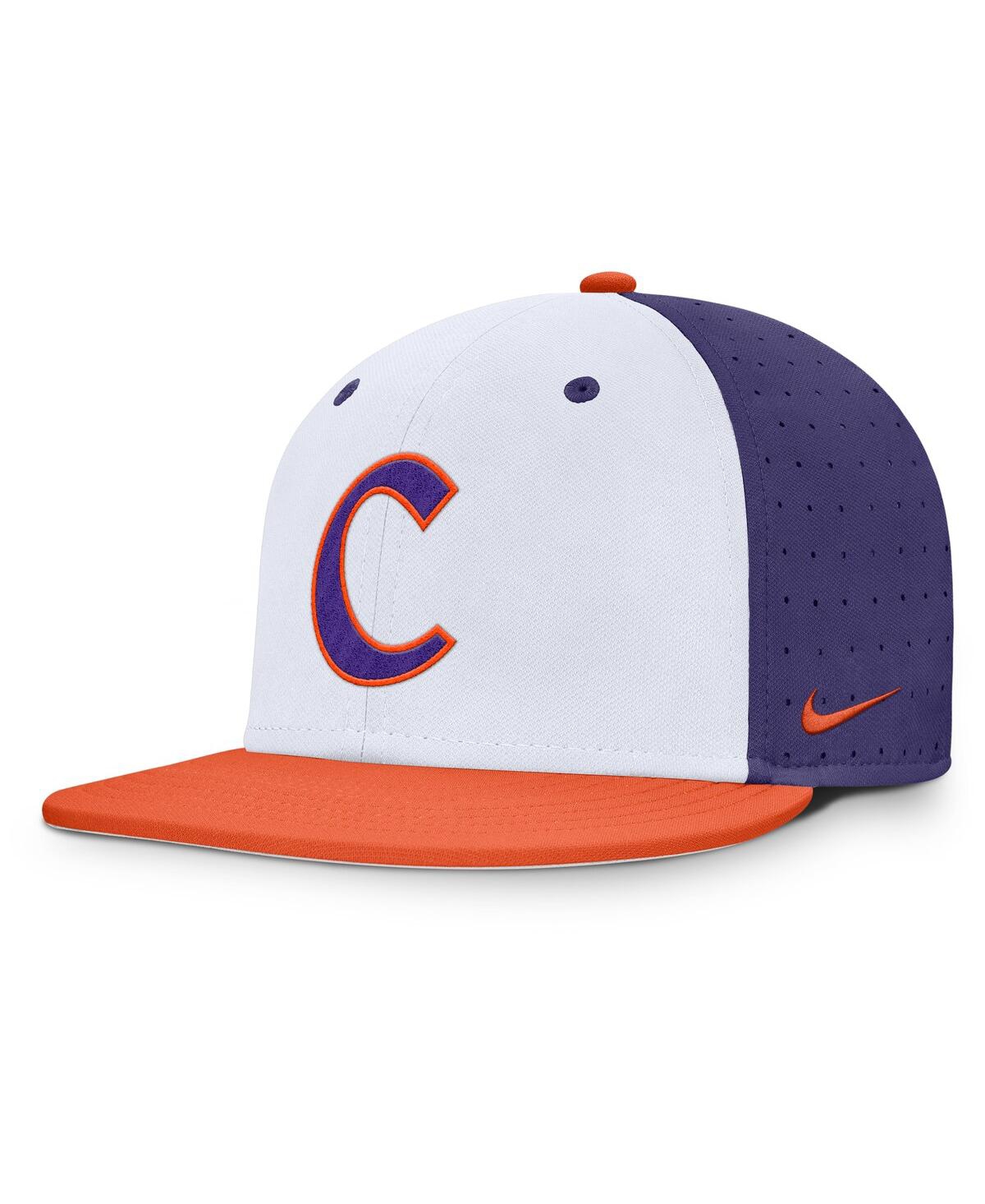 Men's White/Purple Clemson Tigers On-Field Dugout True Performance Fitted Hat - White, Purple