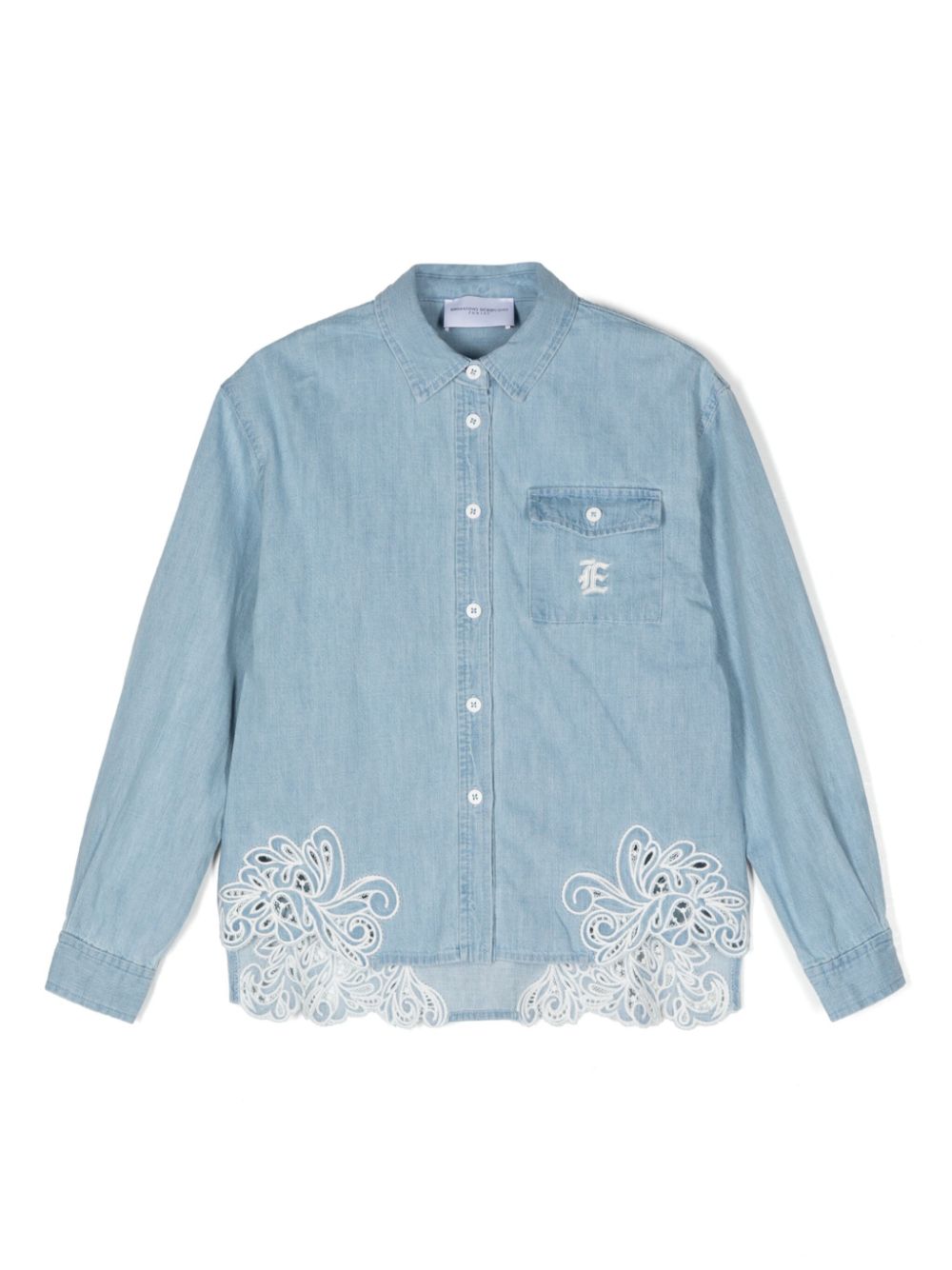 Guipure-detail denim shirt - Blue