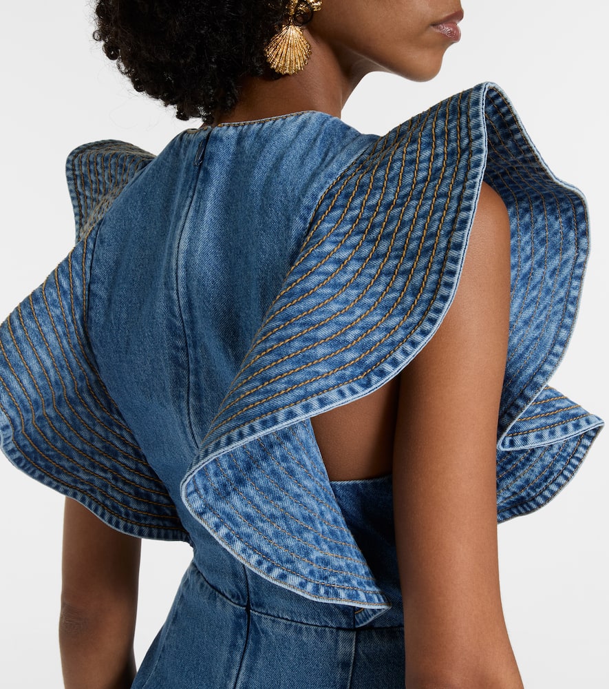 Alémais Stephi ruffled denim maxi dress